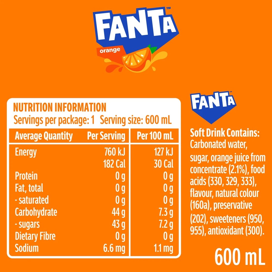 2 Fanta Orange Soft Drink Bottle 600ml, 2 of 3