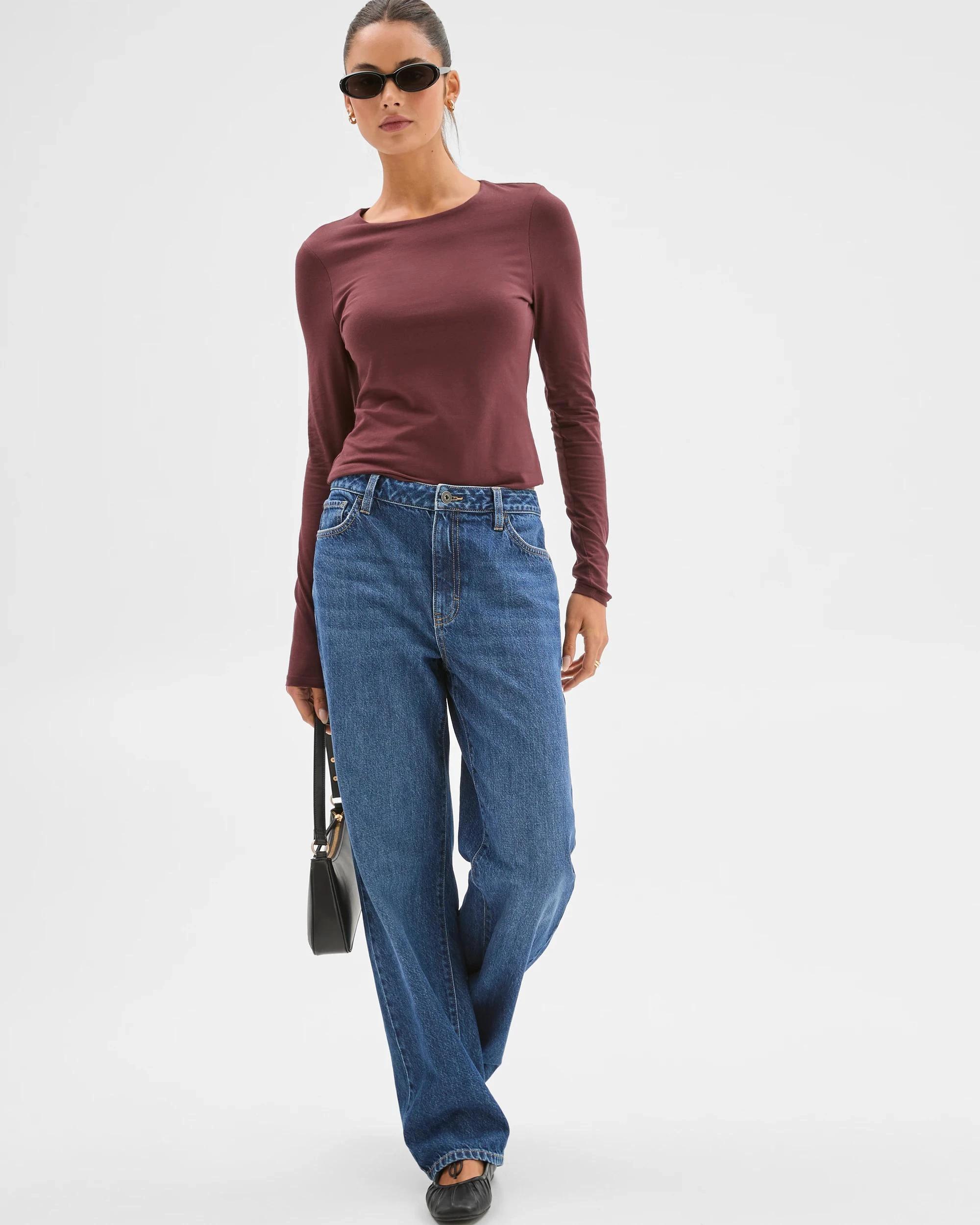 1 Lily Loves Australian Cotton Crew Neck Top BURGUNDY ROUGE, 1 of 7