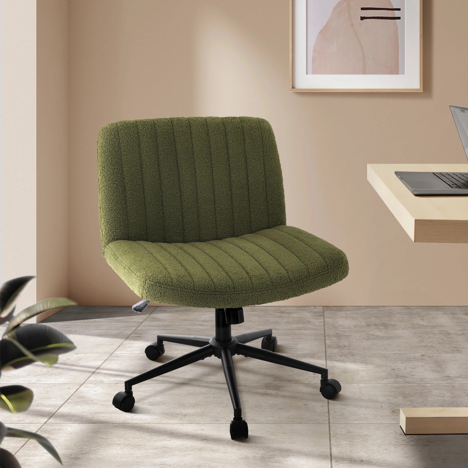 2 Oikiture Armless Office Desk Chair Sherpa
 - Green, 2 of 10
