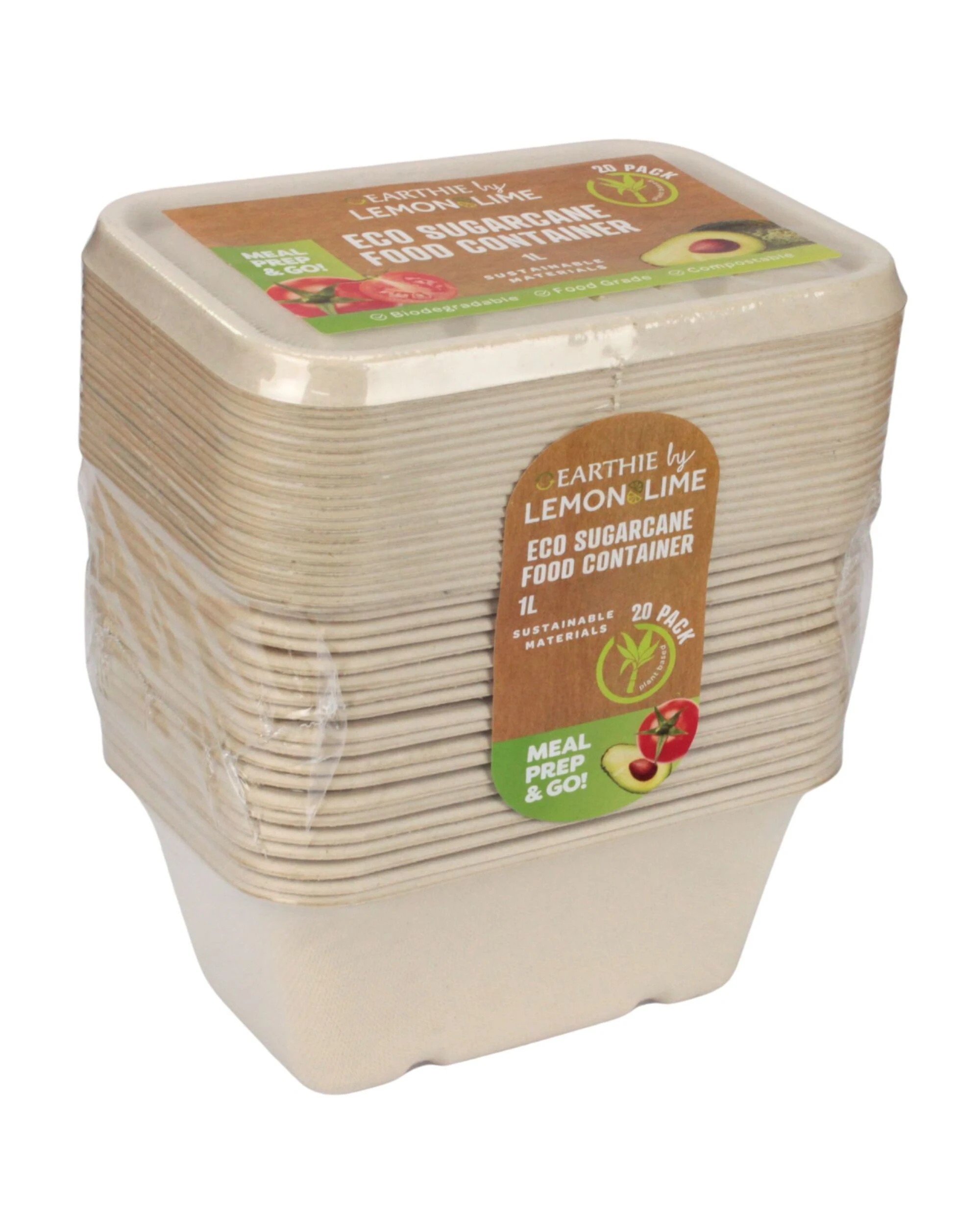 4 Lemon & Lime Eco Sugar Cane Food Containers With Lids 1 Litre Value Pack of 20 - Natural, 4 of 4