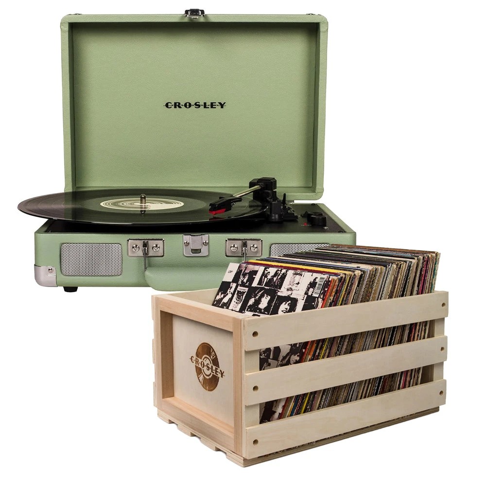 1 Crosley Cruiser Bluetooth Portable Turntable - Mint + Bundled Crosley Record Storage Crate - Assorted, 1 of 5