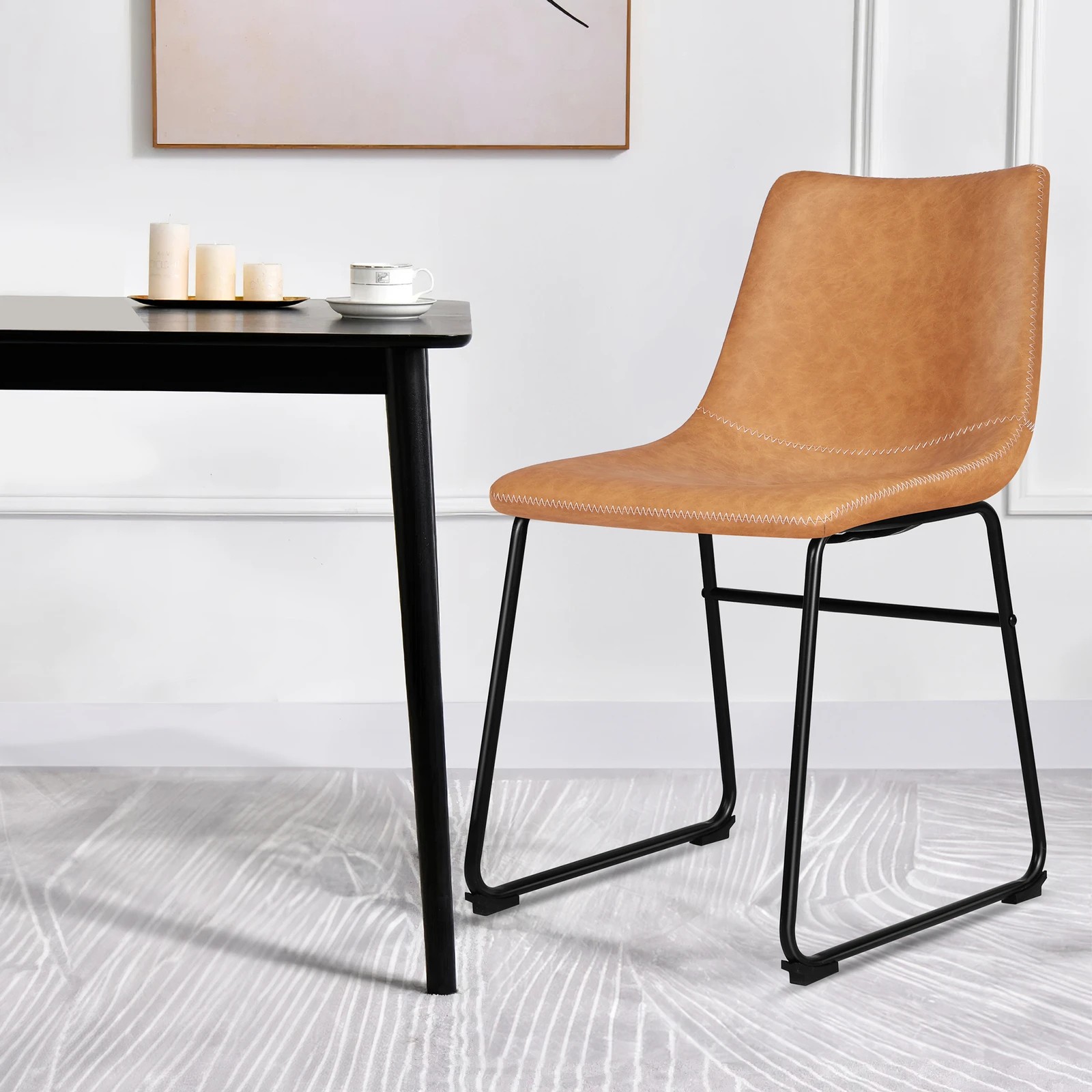 4 Alfordson 4x Dining Chairs Kitchen Lounge Cafe Seat Retro PU Leather - Brown, 4 of 8