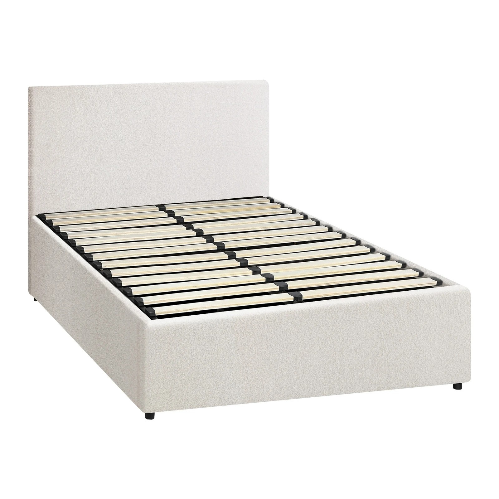 7 Oikiture Single Bed Frame Gas Lift Base With Storage Boucle
 - White, 7 of 10