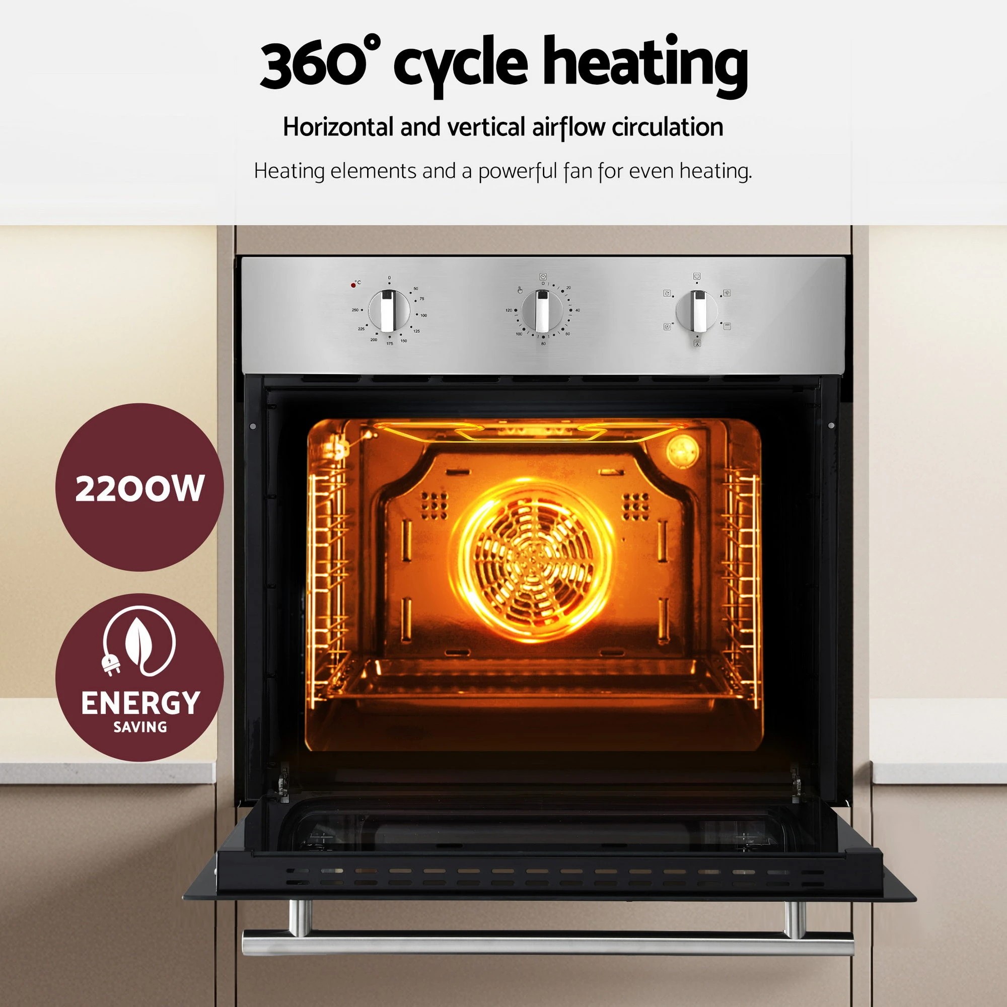 7 Devanti 60cm Electric Built In Wall Oven 70L Stainless Steel - Silver, 7 of 9
