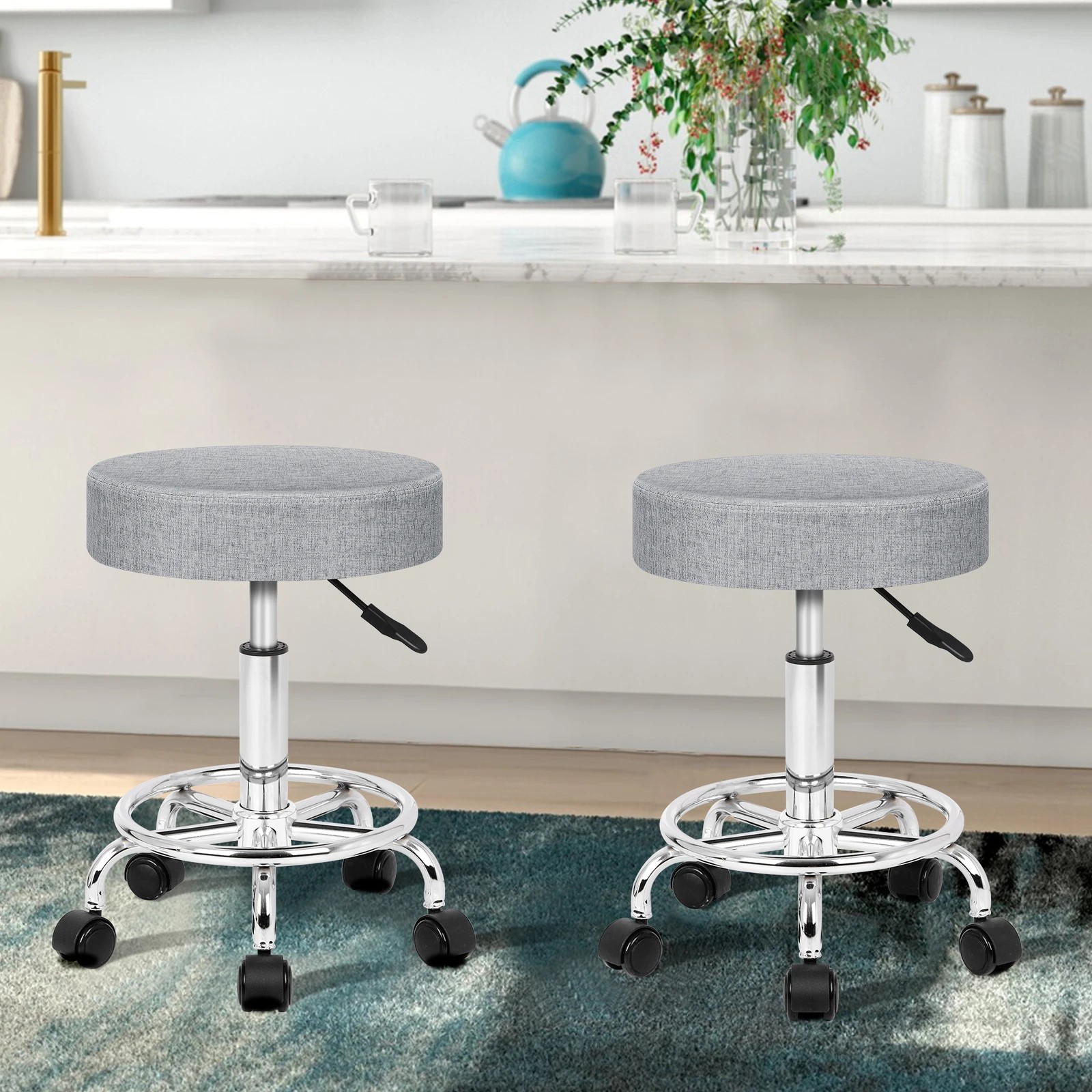 3 Alfordson 2x Salon Stool Round Swivel Barber Hair Dress Chair - Light Grey, 3 of 10