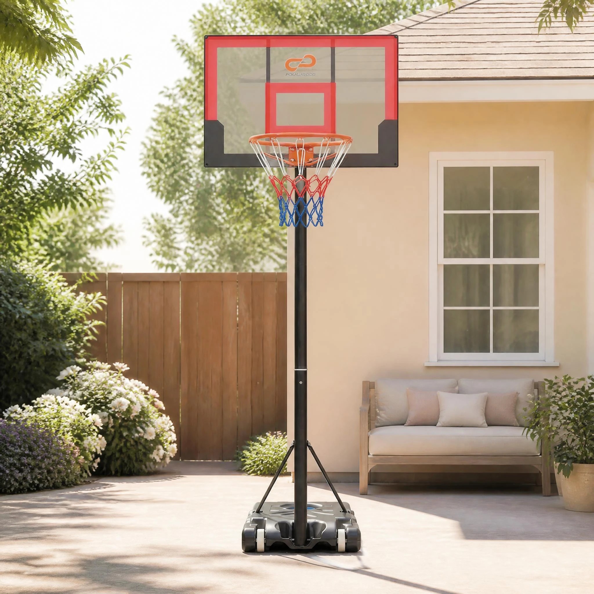 2 Costway 1.4-2.6m Portable Basketball Hoop Stand System w/Shatterproof PC Backboard - Red, 2 of 7