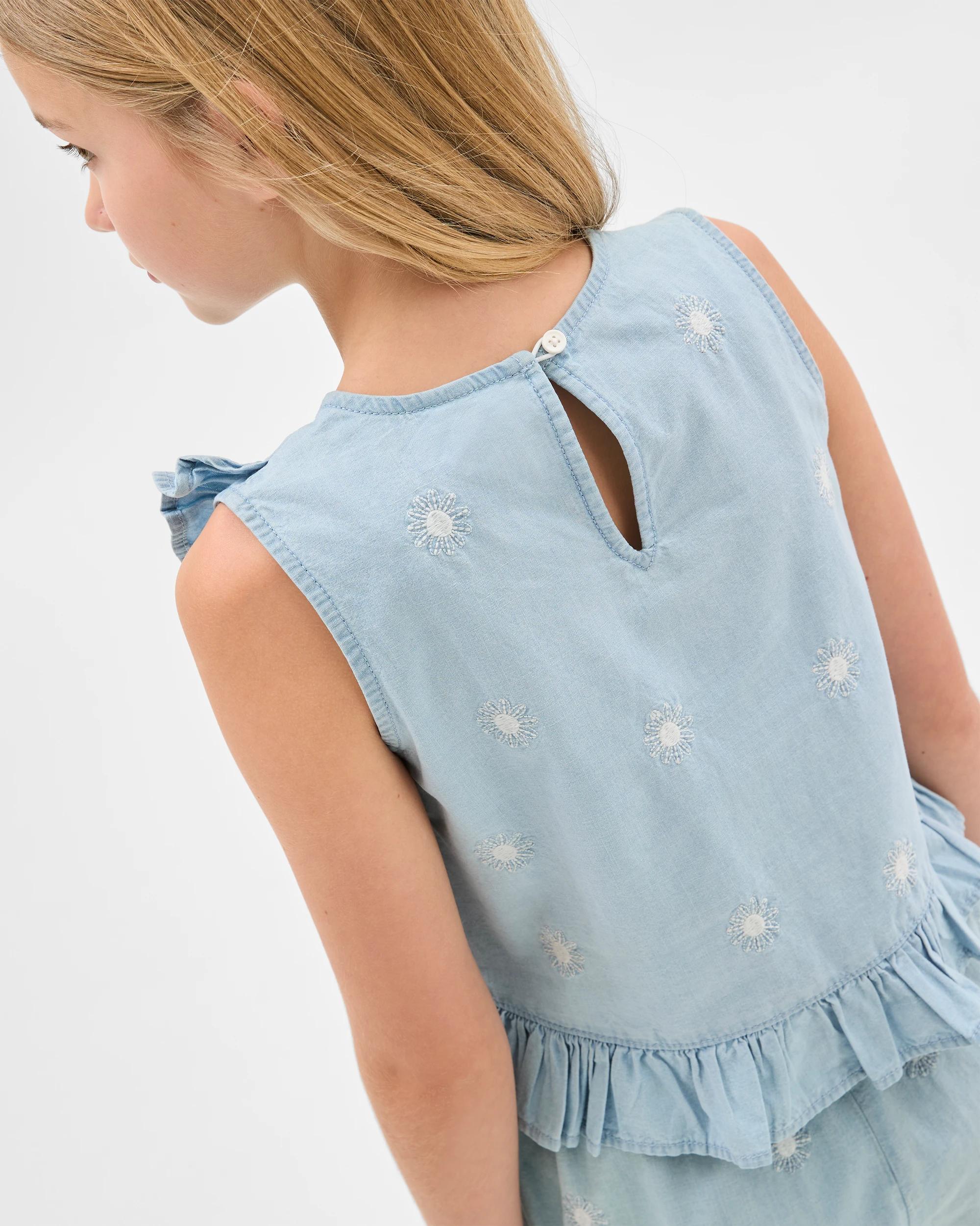 3 Target Woven Cross Front Frill Top MID WASH, 3 of 8