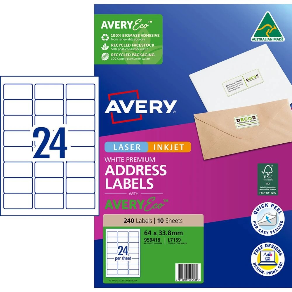 1 Avery Premium White Addressing Labels AveryEco 24UP 10 Sheets, 1 of 9