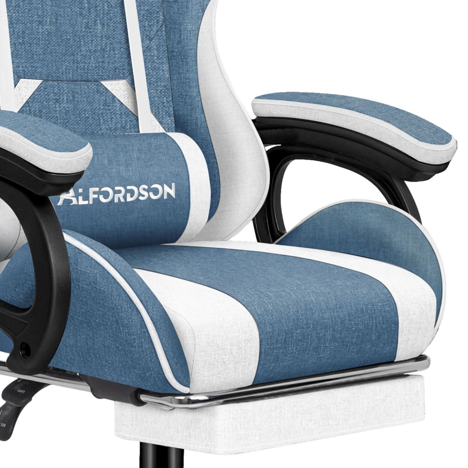 8 Alfordson Gaming Chair Office Massage Racing Computer Seat Fabric Footrest - White, 8 of 10