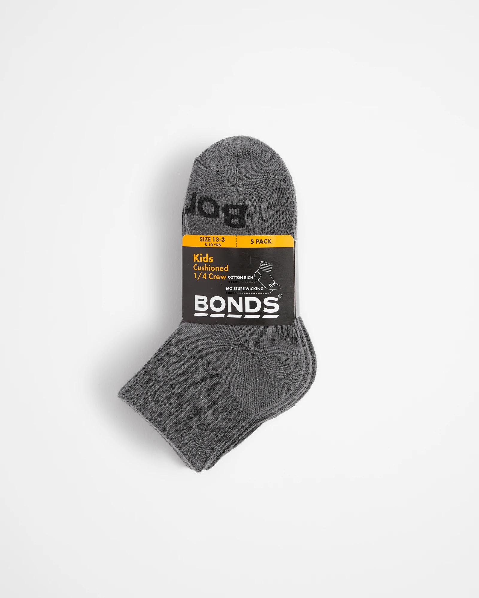 3 Bonds Kids Cushioned 1/4 Crew Socks - 5 Pack GREY, 3 of 3