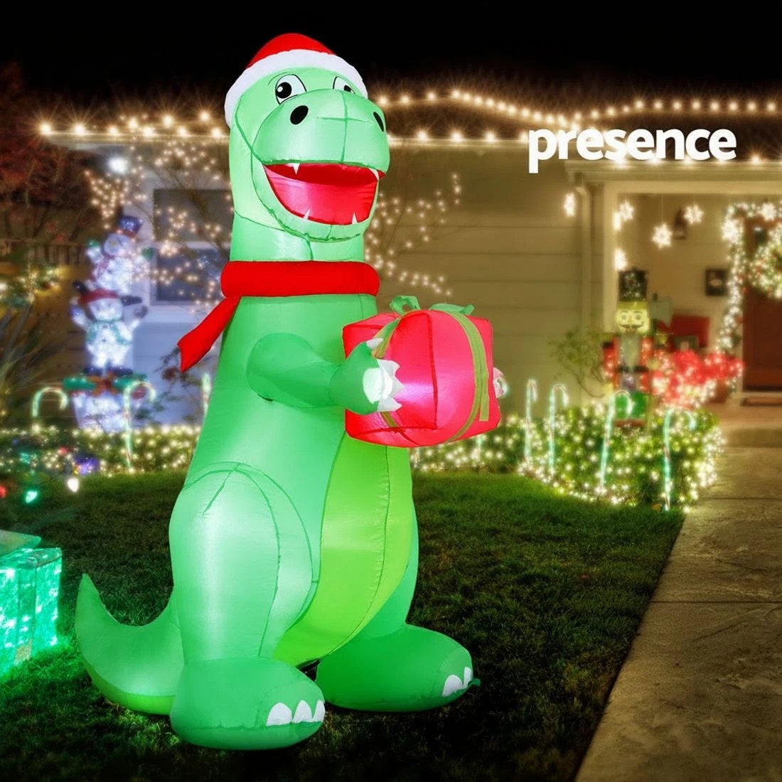 4 Jingle Jollys Christmas Inflatable Dinosaur 1.8M Height LED Decorations Illuminated - Multi, 4 of 7