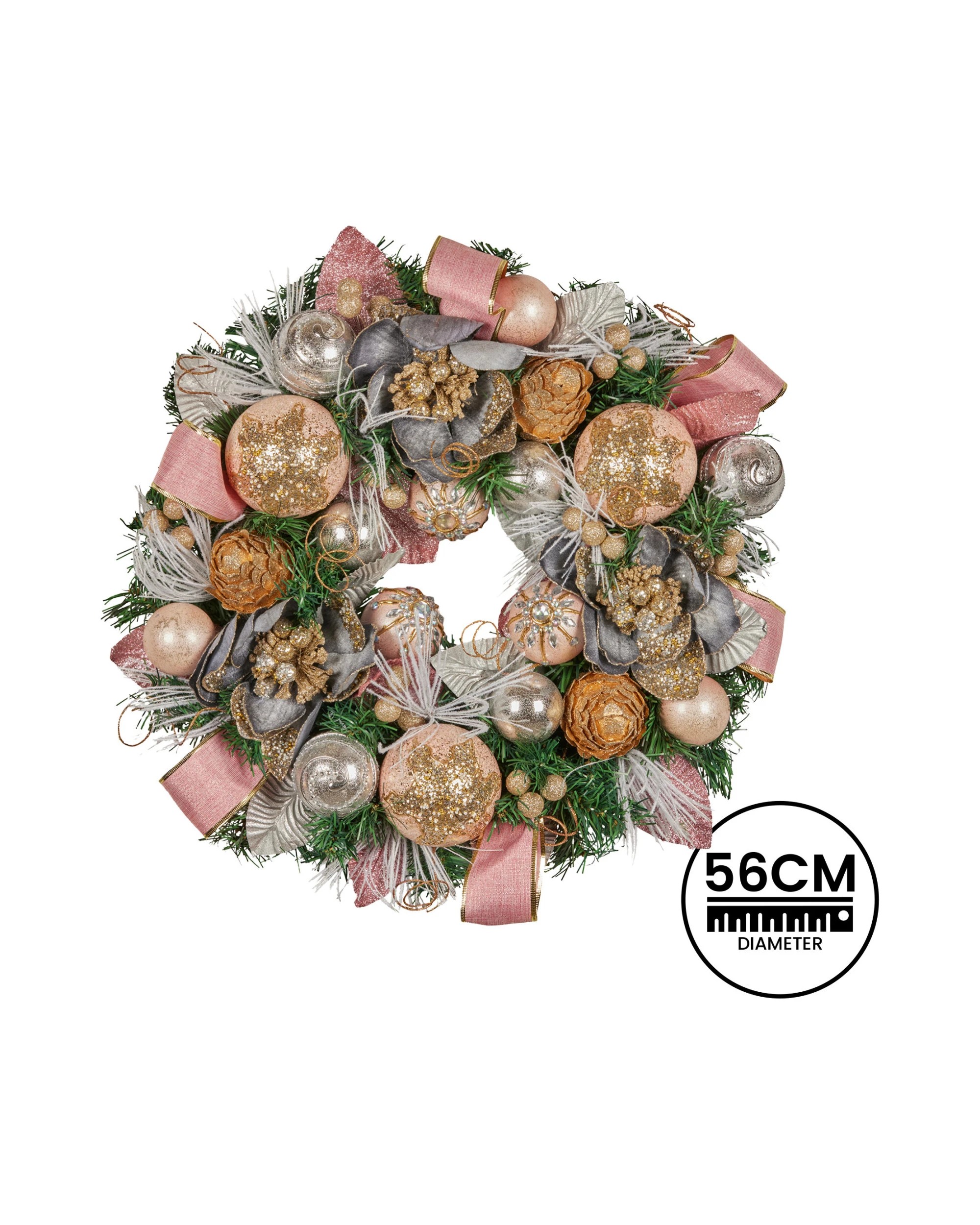 3 Christabelle 56cm Christmas Wreath Lush Pink Front Door Decoration Jewelled Baubles Flowers Pine Cones Ribbons, 3 of 8