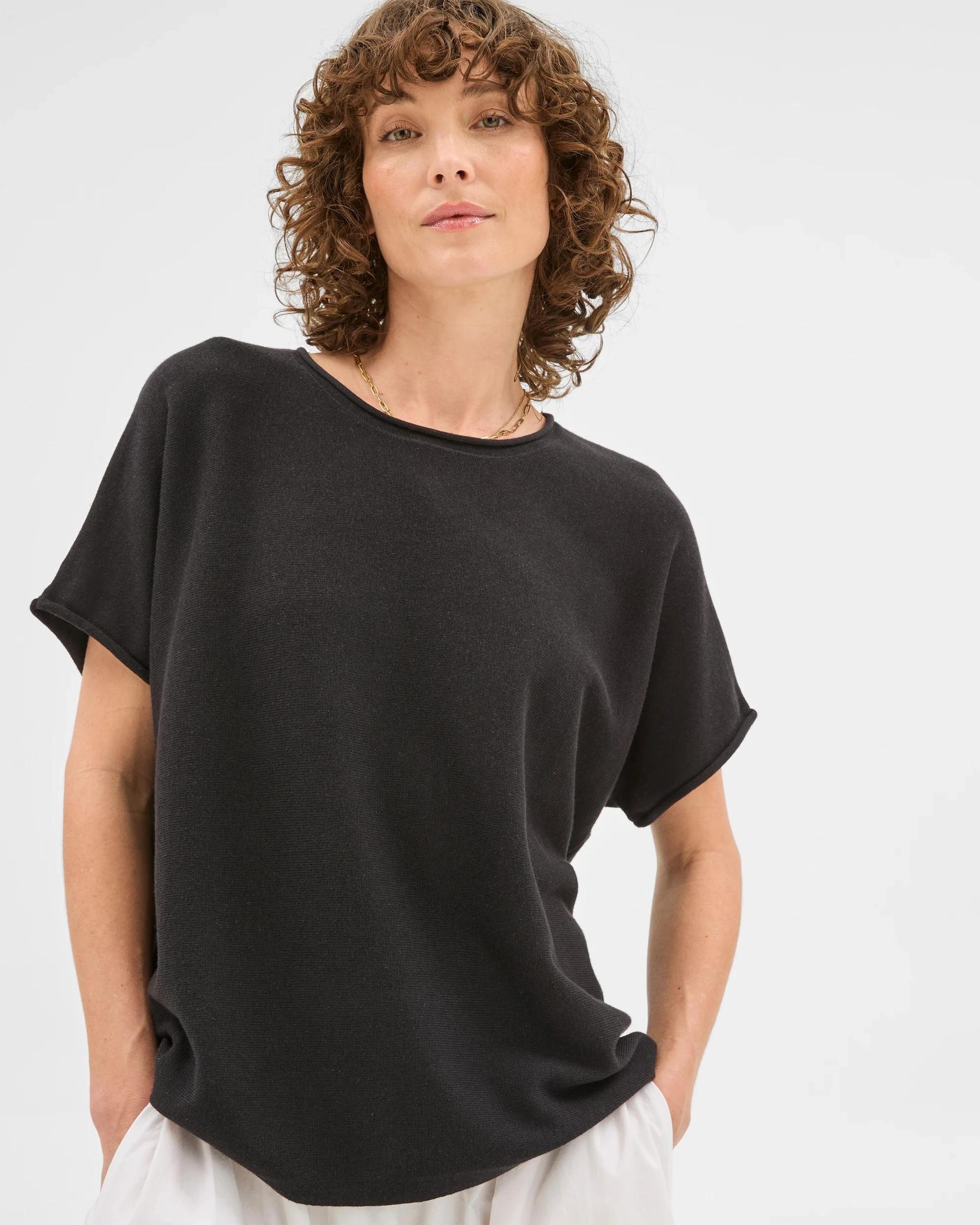 2 Target Australian Cotton Blend Rolled Knit T-Shirt BLACK, 2 of 6