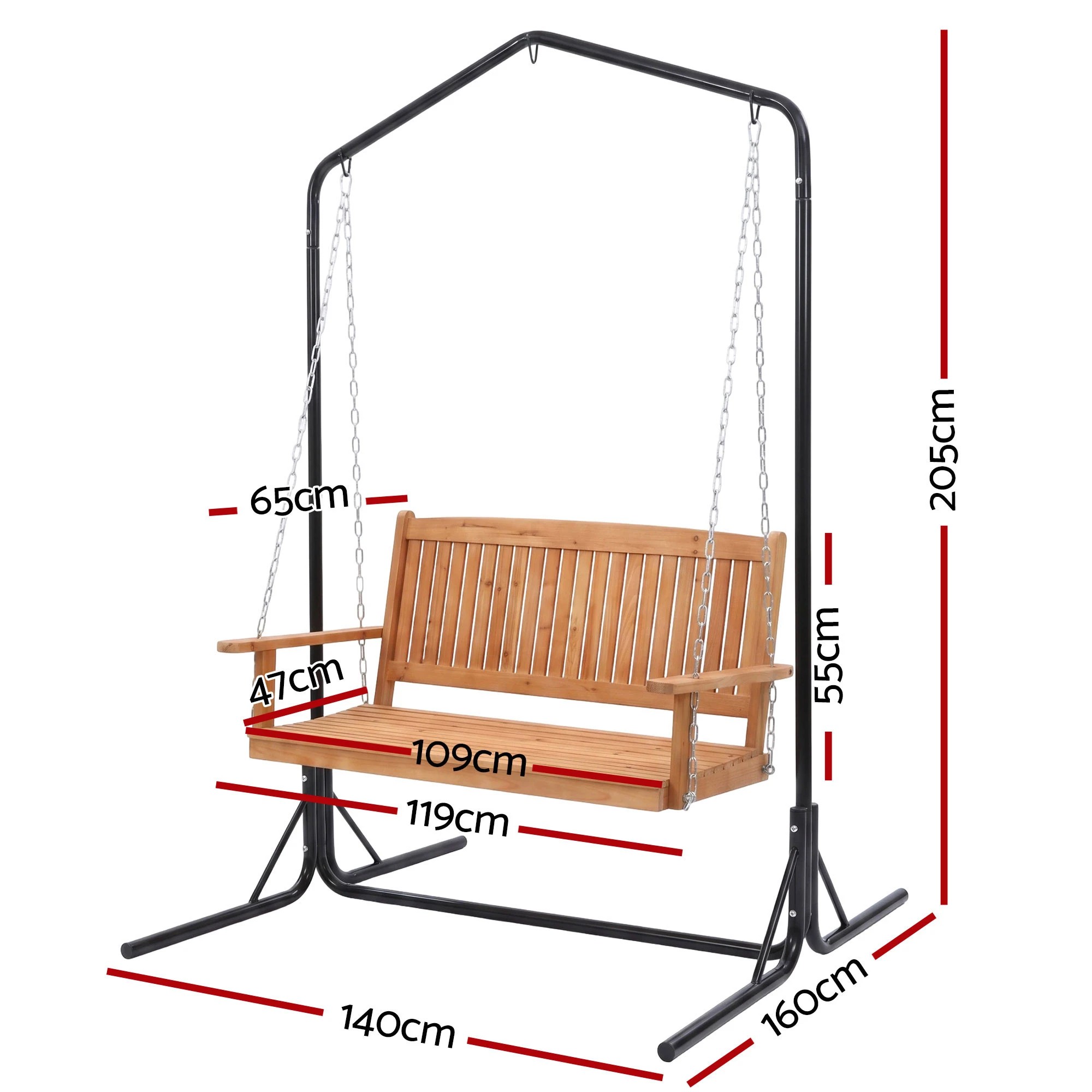 3 Gardeon Wooden 2-Seater Outdoor Swing Chair with Stand Hanging Chair Patio Garden Furniture 200kg Capacity - Multi, 3 of 7