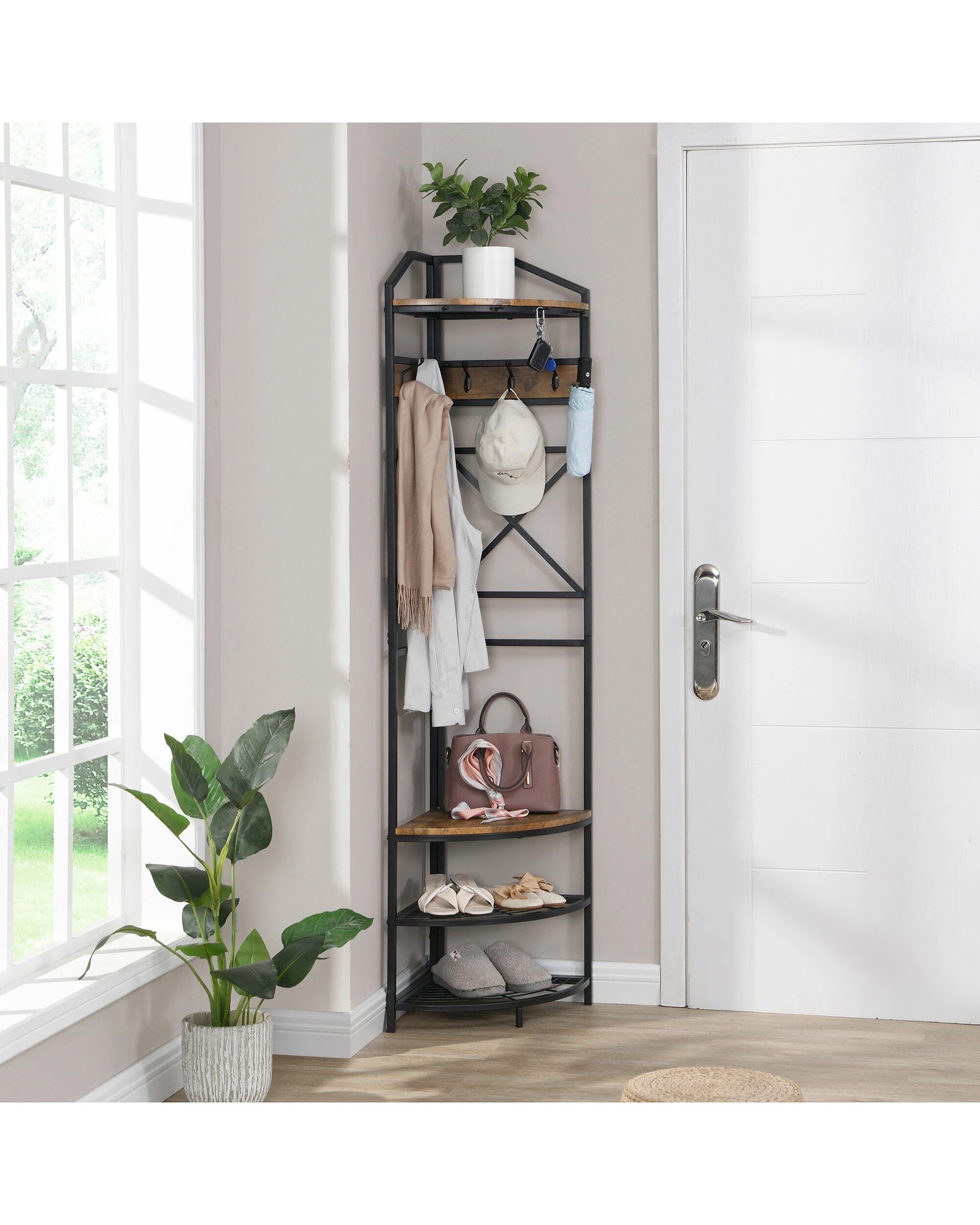 4 IHOMDEC Corner Hall Tree - Brown, 4 of 10