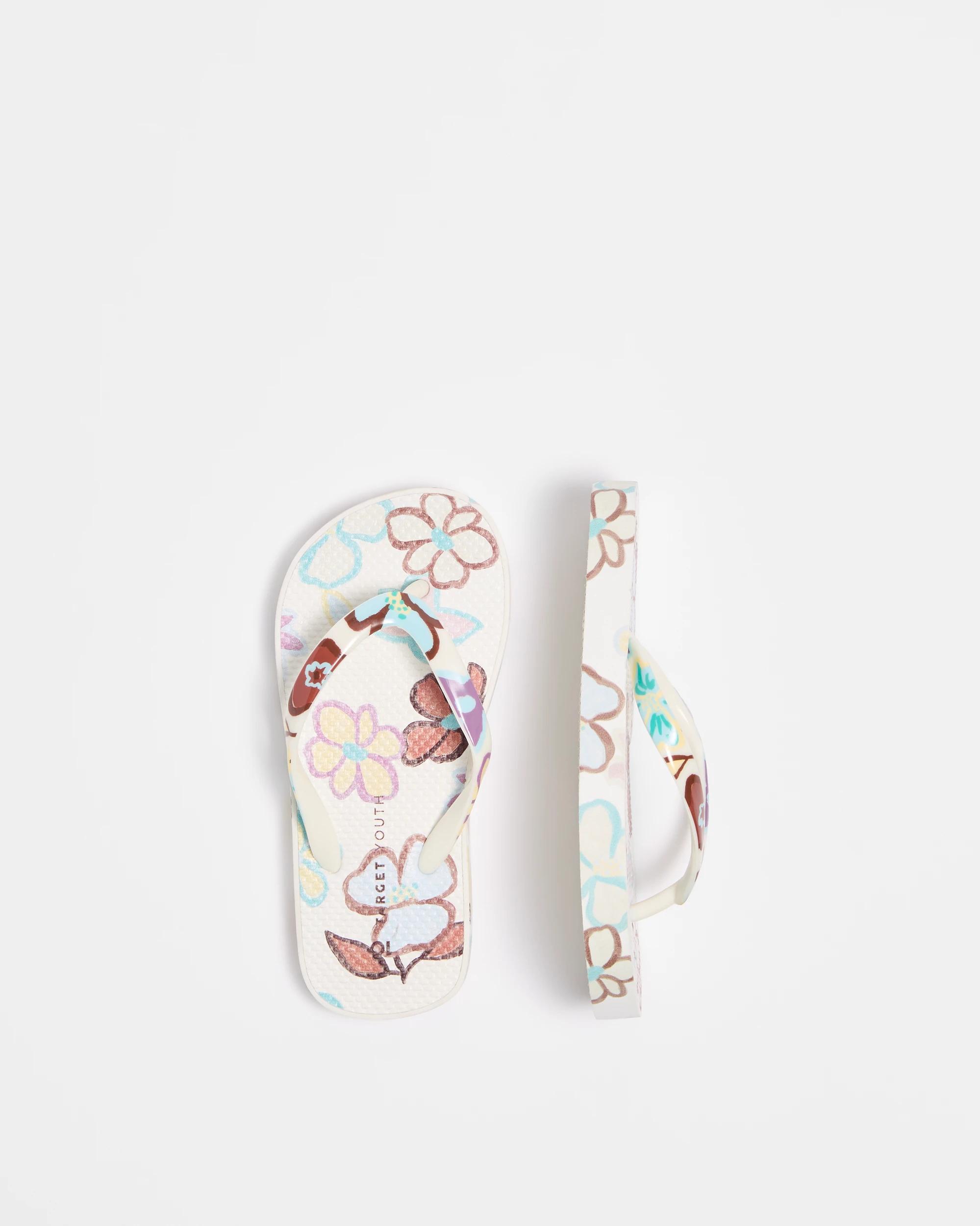 2 Target Girls Printed Thongs WHITE FLORAL, 2 of 3