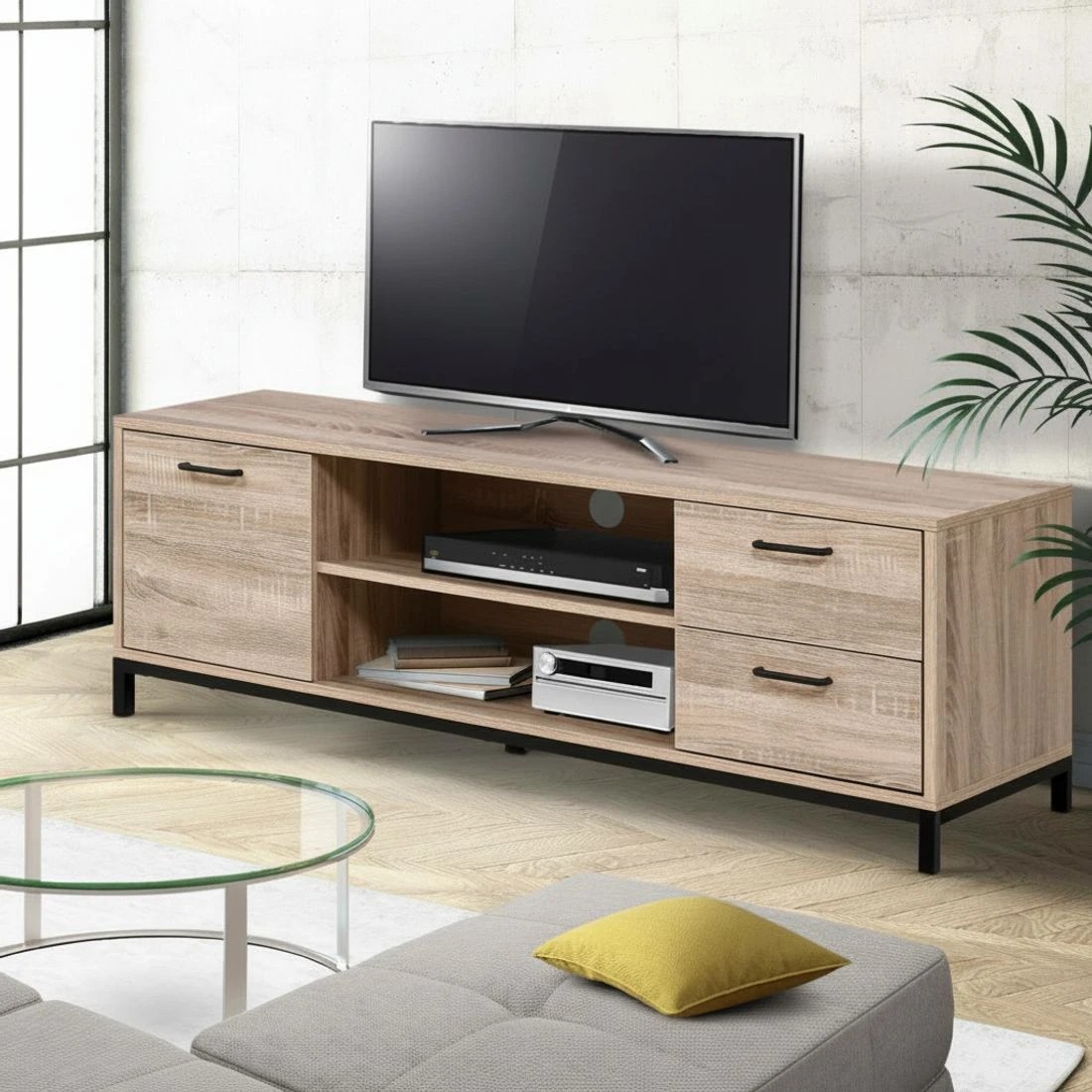 8 Artiss TV Cabinet Entertainment Unit 132cm Pine Tania - Natural, 8 of 8