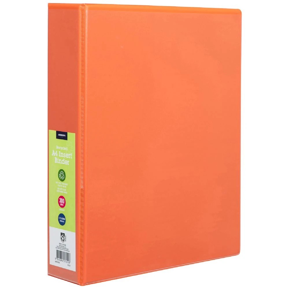 1 J.Burrows Insert Binder A4 3 D-Ring 38mm Orange, 1 of 6