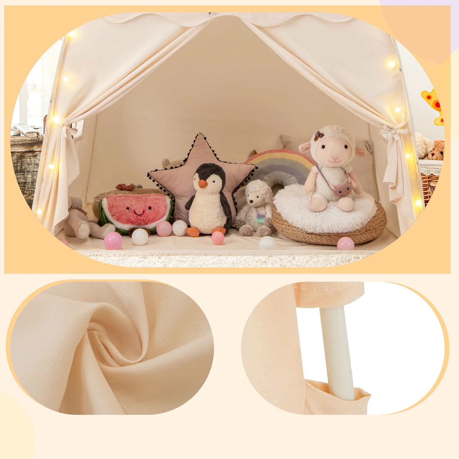 5 Costway Kids Teepee Playhouse Play Tent w/Lights & USB, 5 of 5