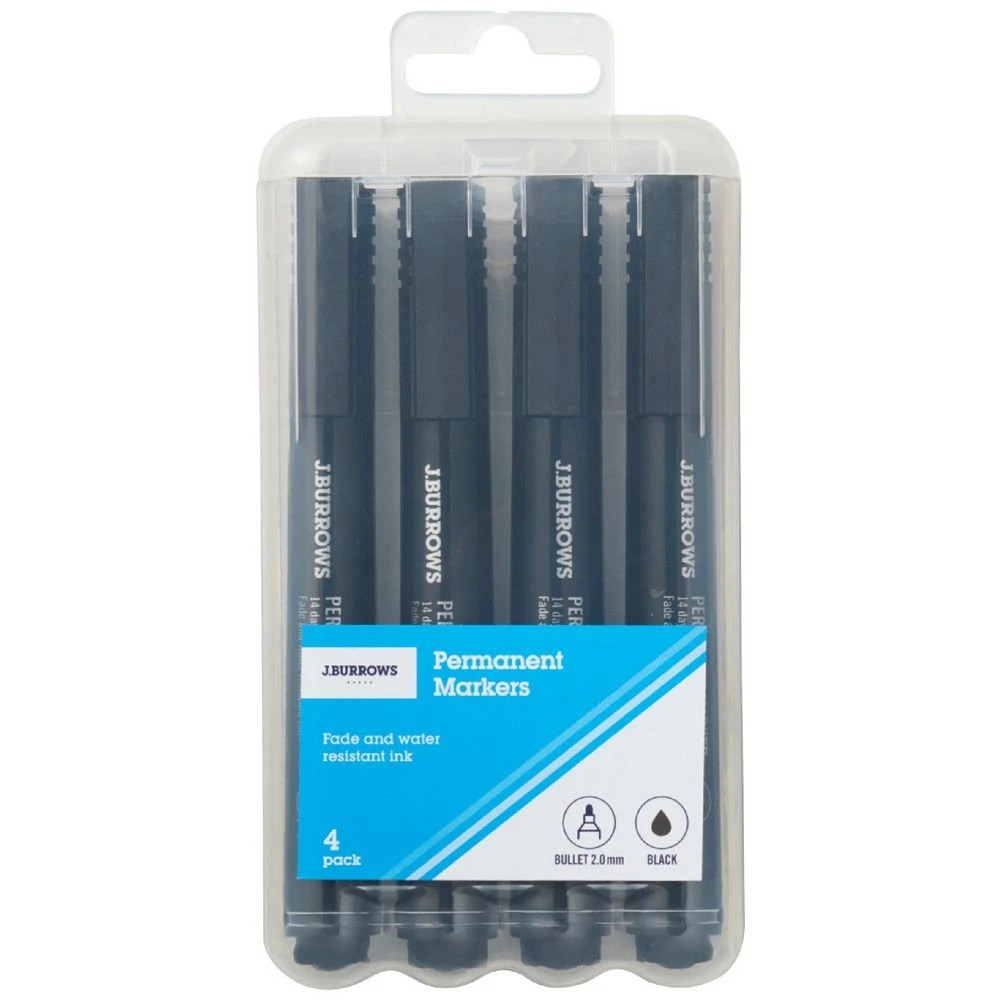 1 J.Burrows Permanent Markers Bullet Black 4 Pack, 1 of 4