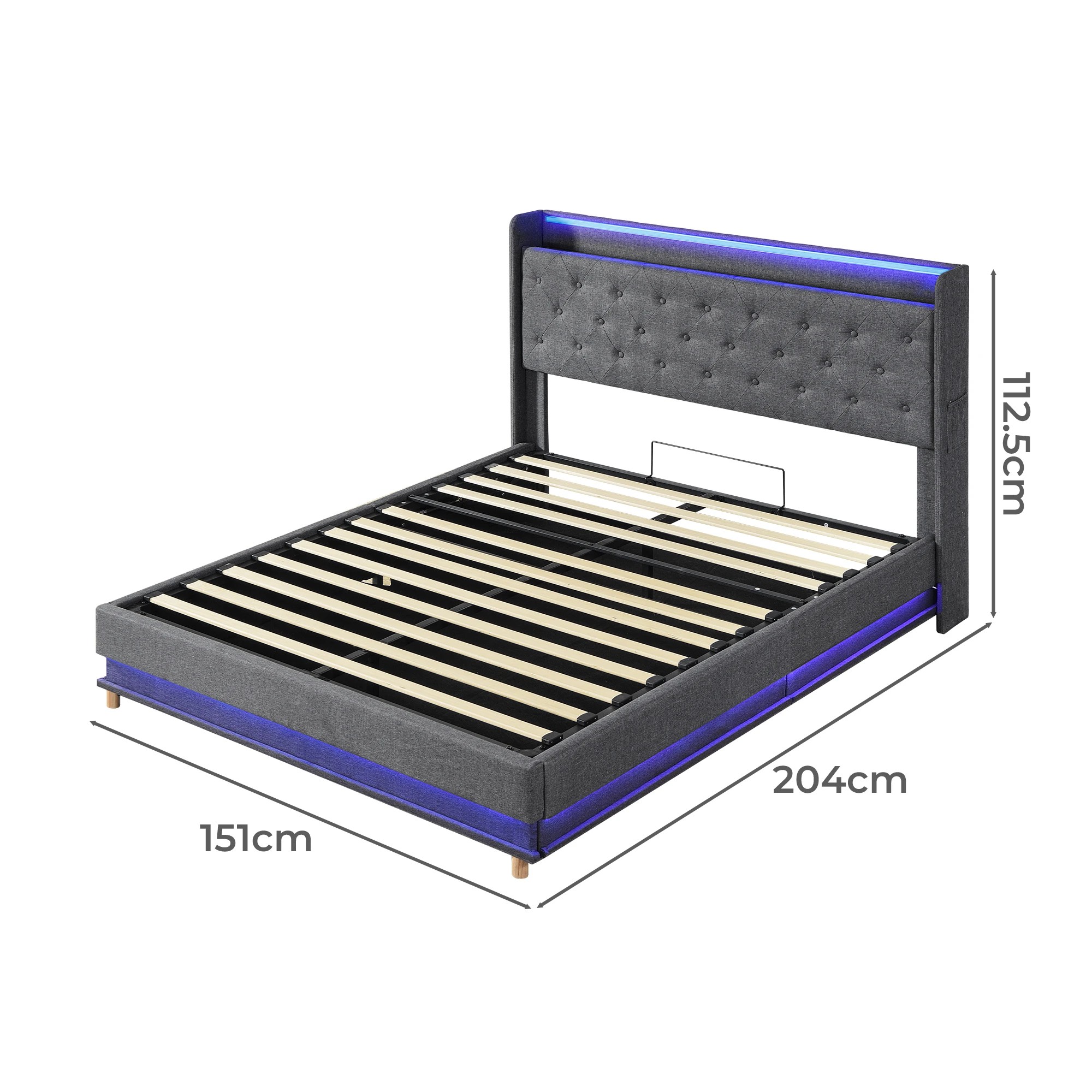 3 Levede D Size Bed Frame Fabric with LED and Charging Station, 3 of 9