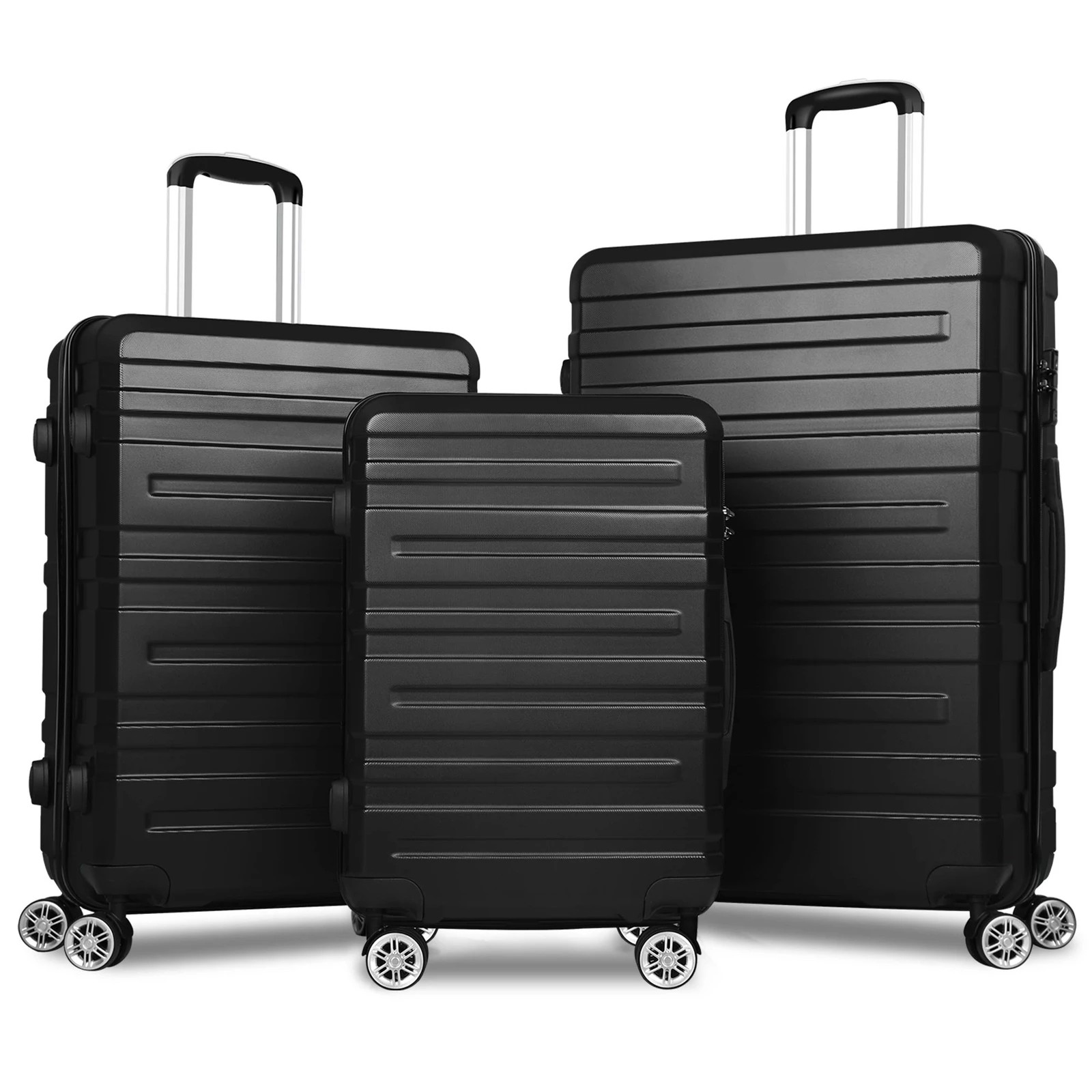 1 Alfordson Luggage 3PCS Set Suitcase ABS+PC Trolley TSA Hard Shell Case - Black, 1 of 10