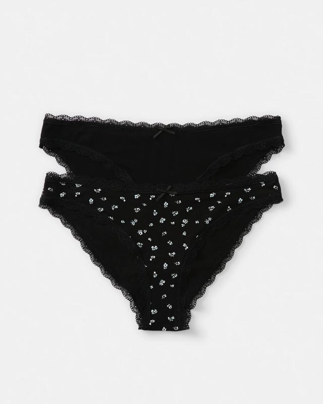 2 Pack Cotton Lace Trim Bikini Br