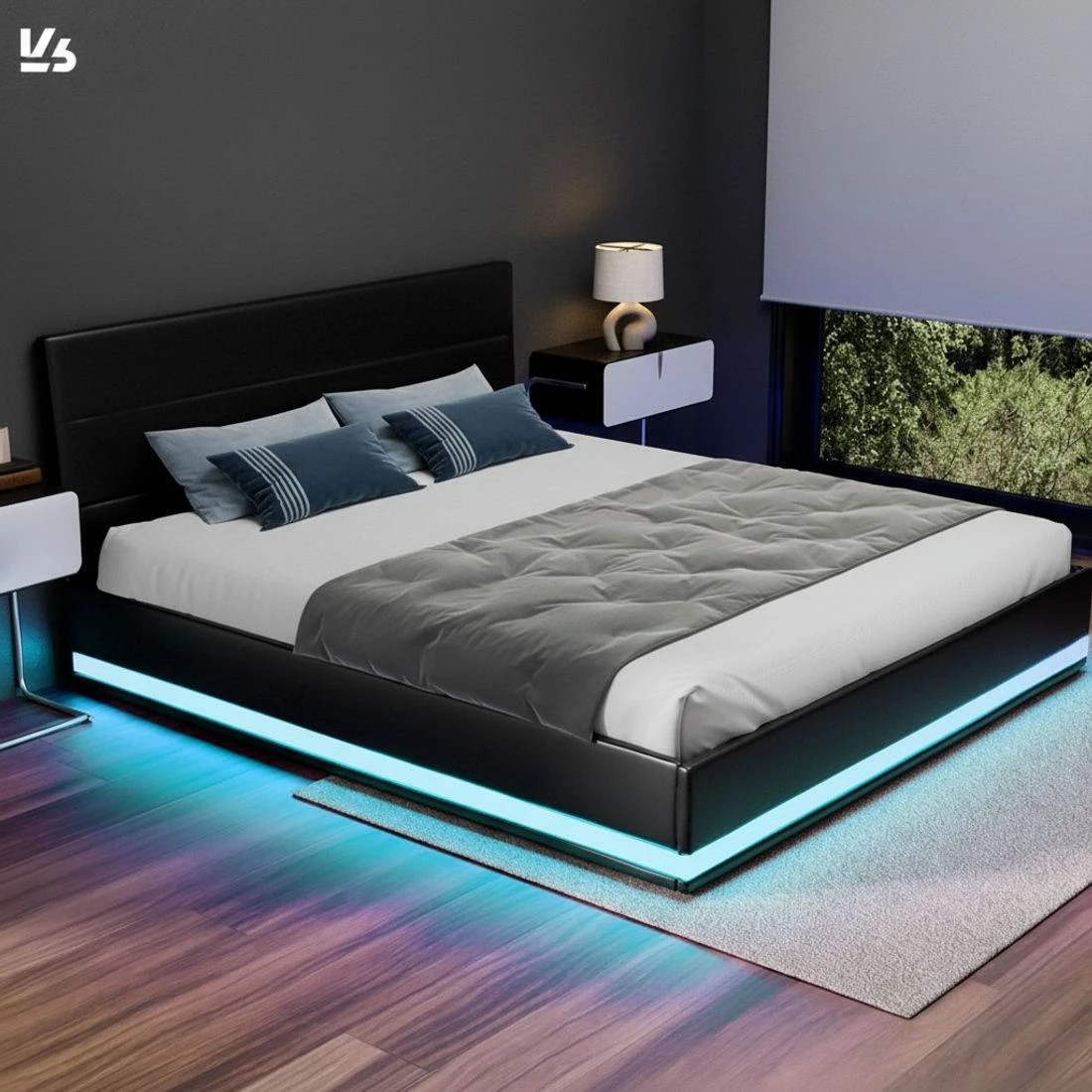 5 Artiss Bed Frame King Size LED Gas Lift Under Bed Storage Upholstered Sturdy Easy Assembly Remote Control - Black, 5 of 6