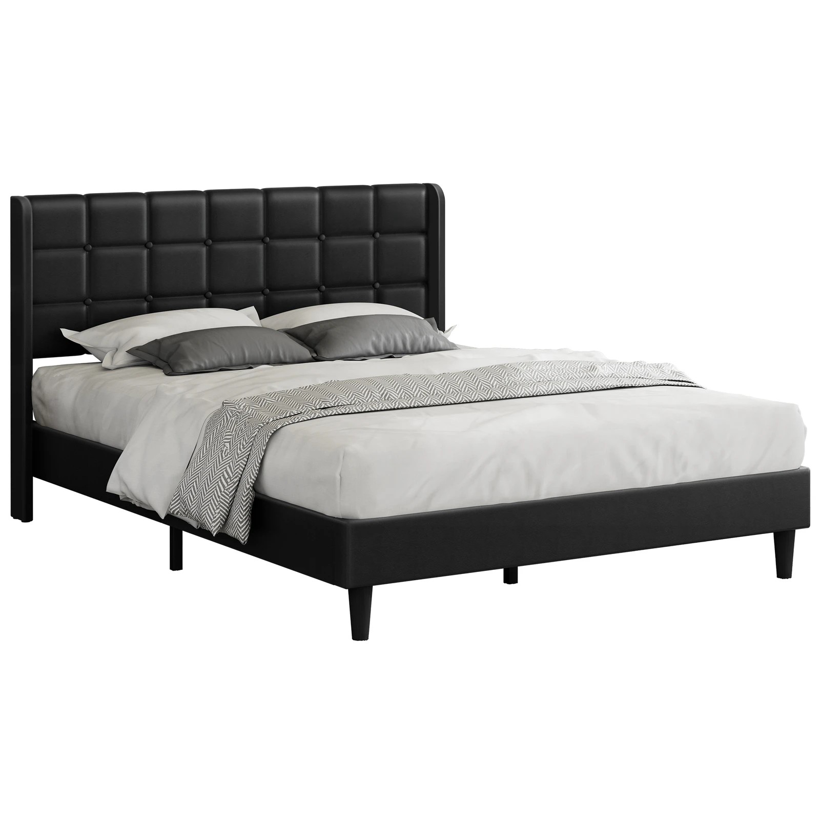 1 Alfordson Bed Frame King Size Upholstered Wingback Base Leather Sarah - Black, 1 of 10