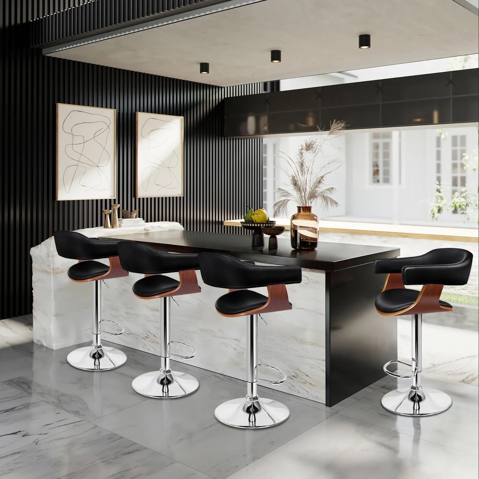 2 Alfordson 4x Bar Stools Joan Kitchen Swivel Chair Wooden Leather Gas Lift - Black, 2 of 10