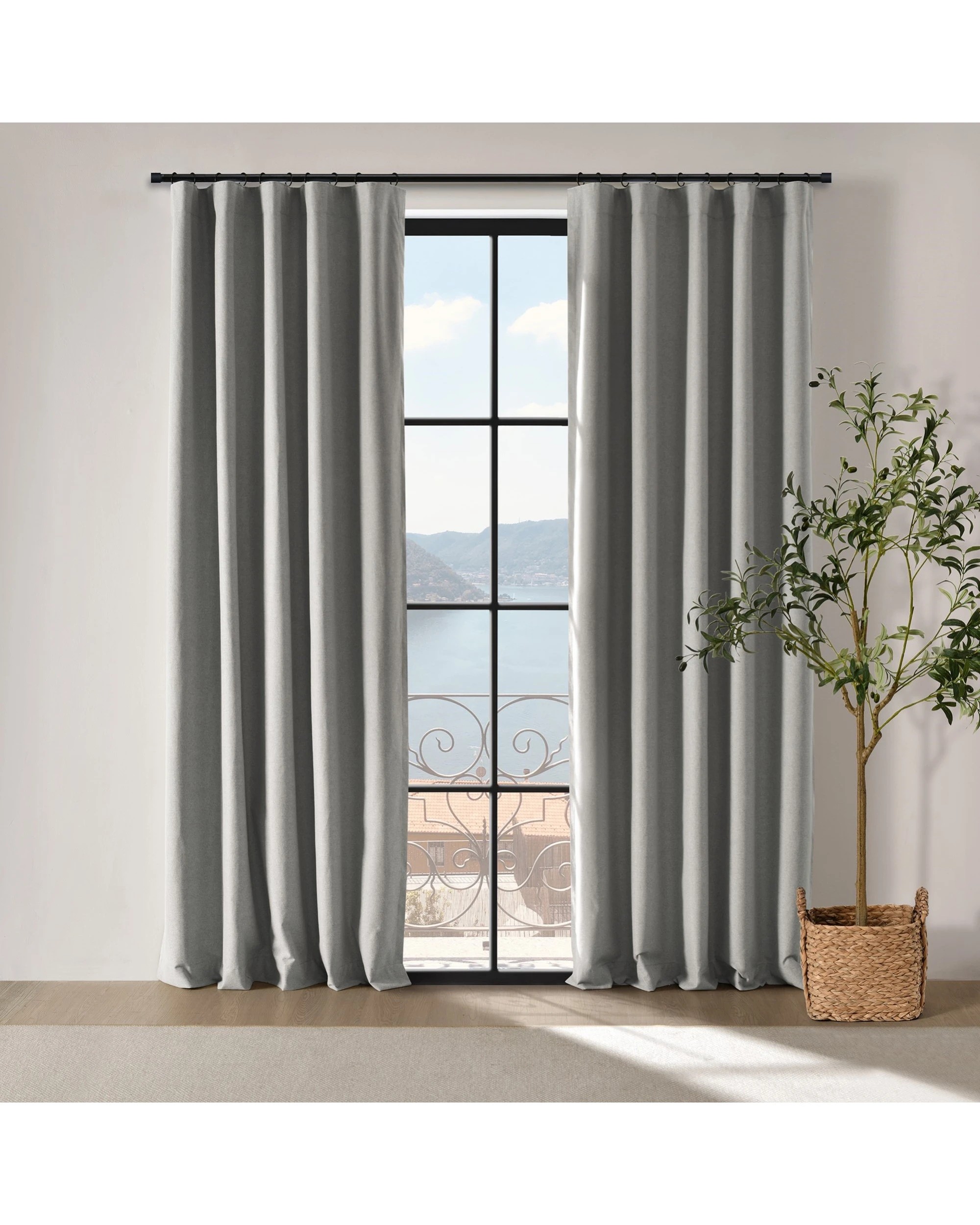 1 Cadence & Co. Bennett Faux Linen Blockout Multi Header Curtain Twin Pack 135x223cm - Steel, 1 of 8