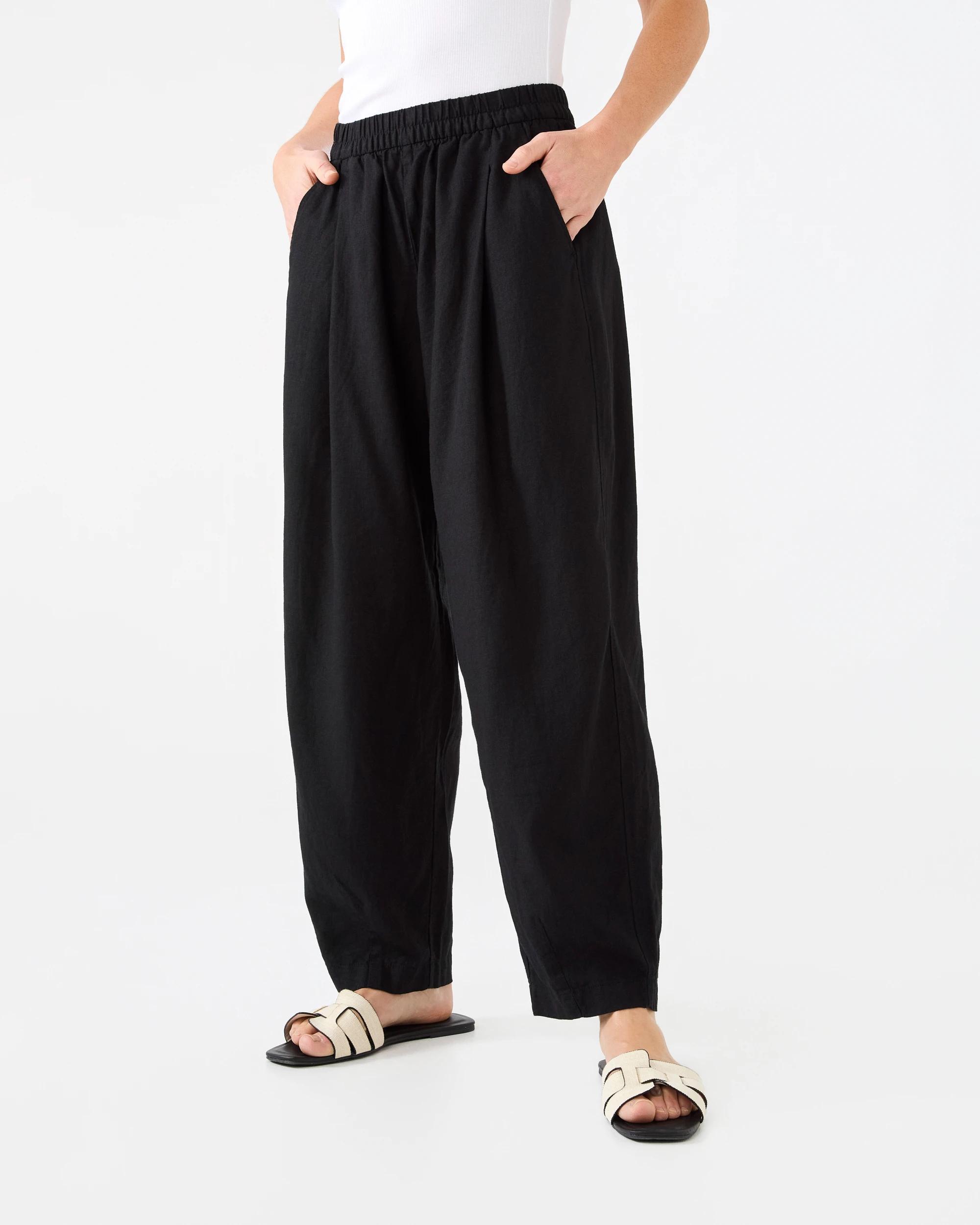 2 Linen Blend Barrel Pants Black, 2 of 5