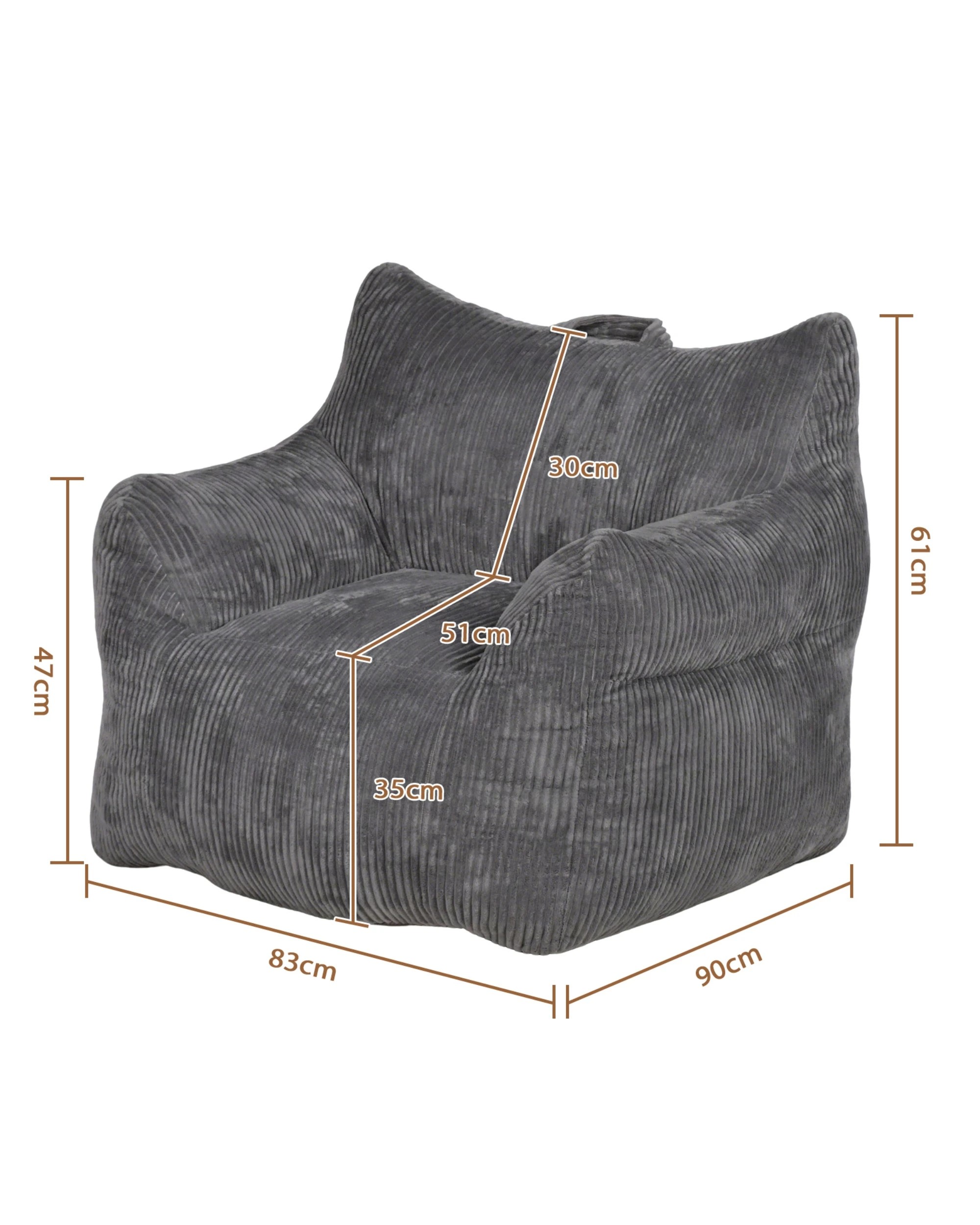 2 Advwin Bean Bag Chair Sofa w/ Armrest Handle Adults Teens Corduroy Lazy Floor Sofa, 2 of 8