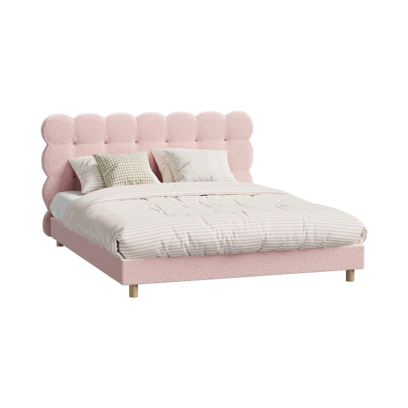 1 Oikiture Queen Bed Tufted Bedhead Boucle Bed Frame
 - Pink, 1 of 10