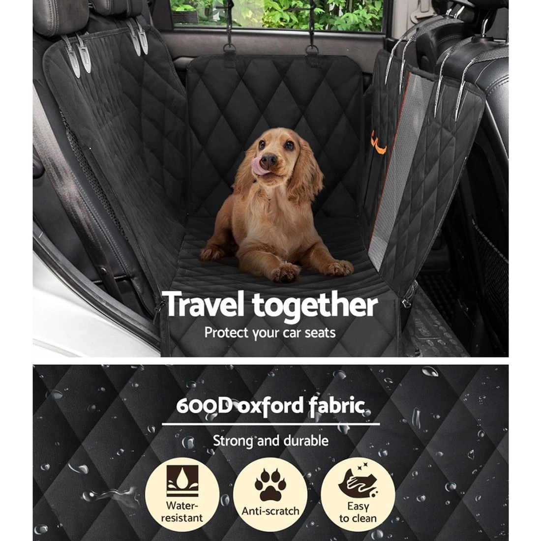5 i.Pet Pet Car Seat Cover Dog Hammock Protector Back Waterproof Belt Non Slip Mat - Black, 5 of 6