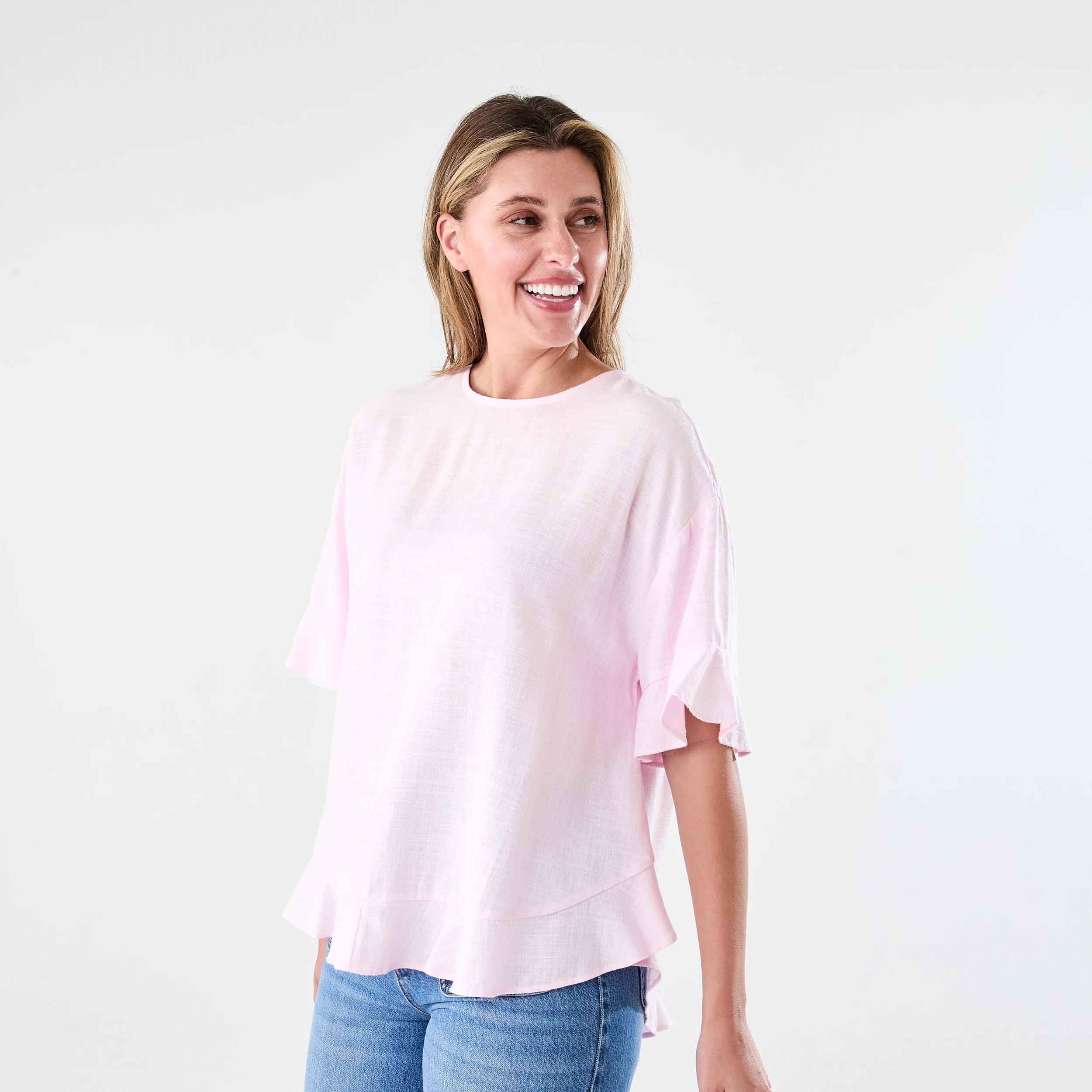 2 Short Sleeve Button Back Relaxed T-shirt Chery Pink, 2 of 7