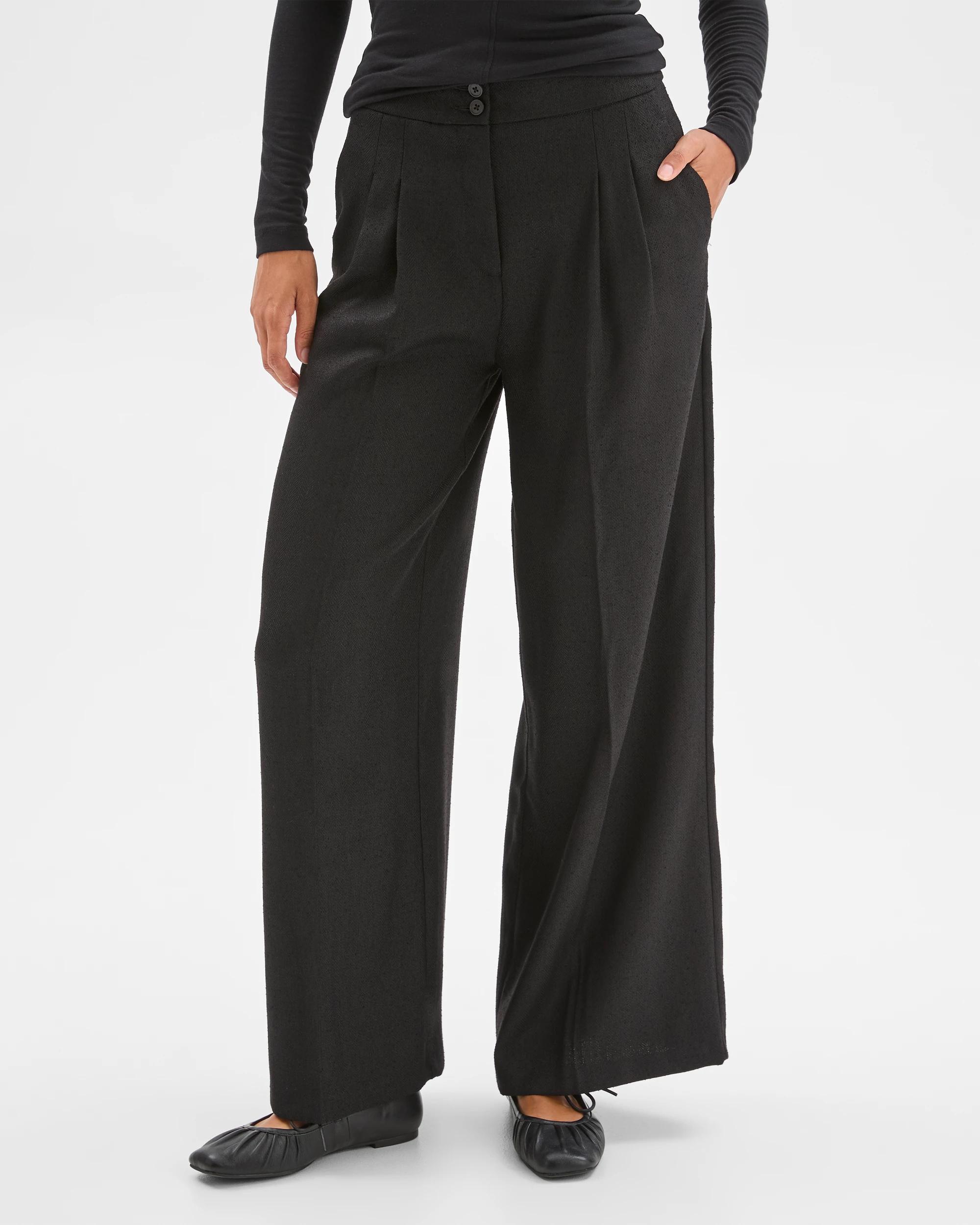 4 Preview Herringbone Wide Leg Pants BLACK, 4 of 6