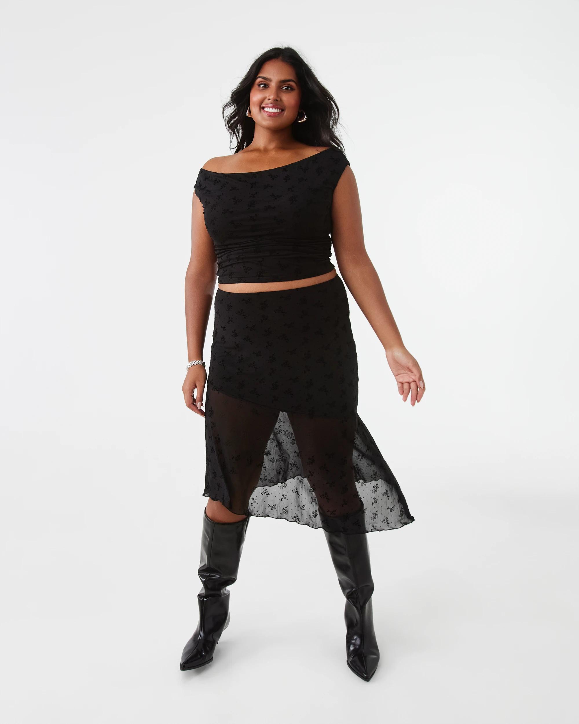 3 Burnout Mesh Asymmetric Skirt Black, 3 of 6
