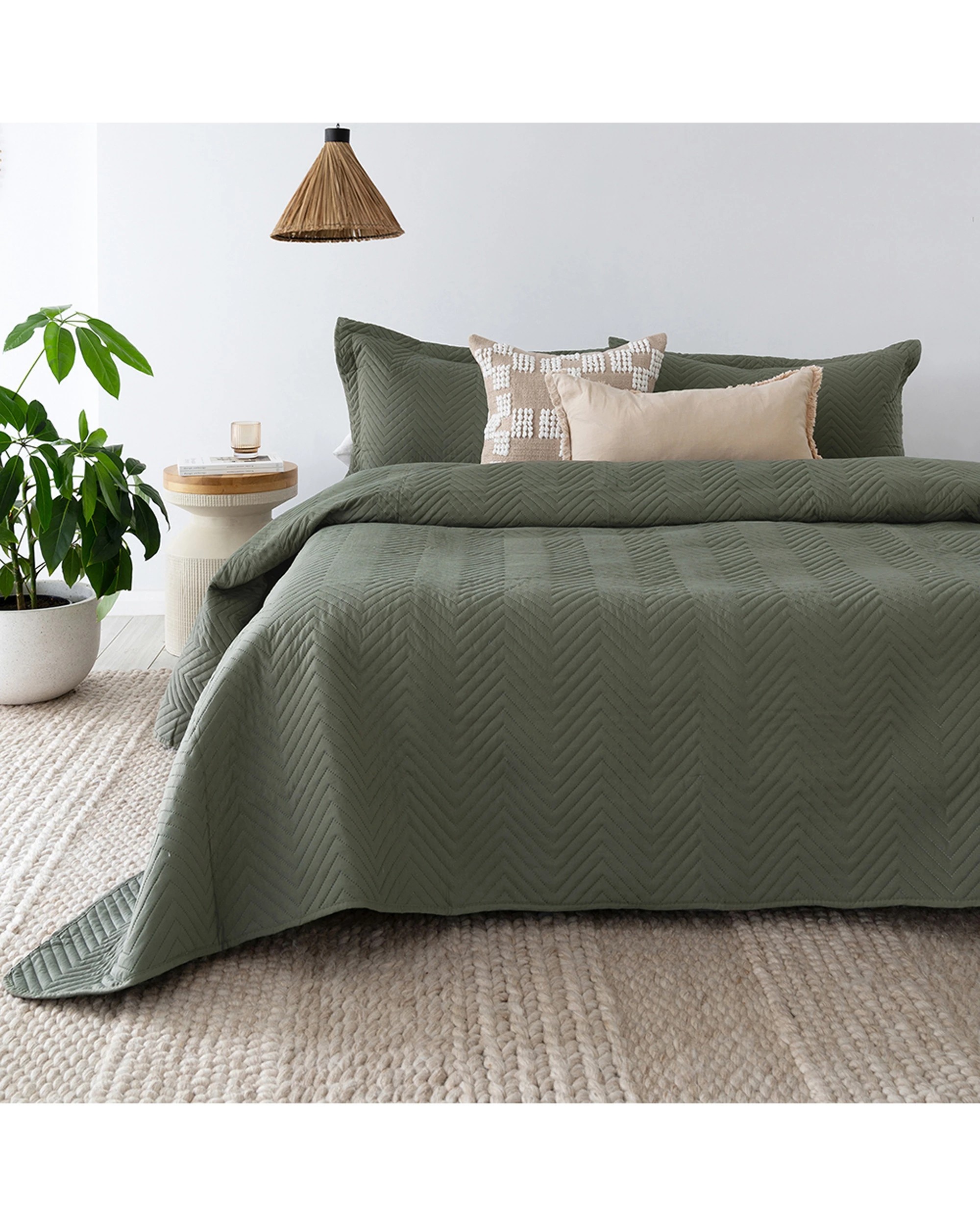 1 Bambury Herringbone Embossed Coverlet Set Lightweight Quilt Set - Queen/King - Green, 1 of 1