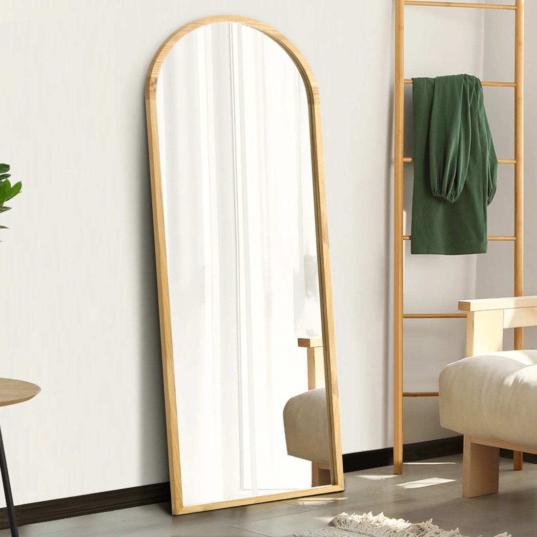 2 Oikiture Wooden Full Length Mirror 166x60cm Arched Dressing Floor Mirrors
 - Natural, 2 of 8