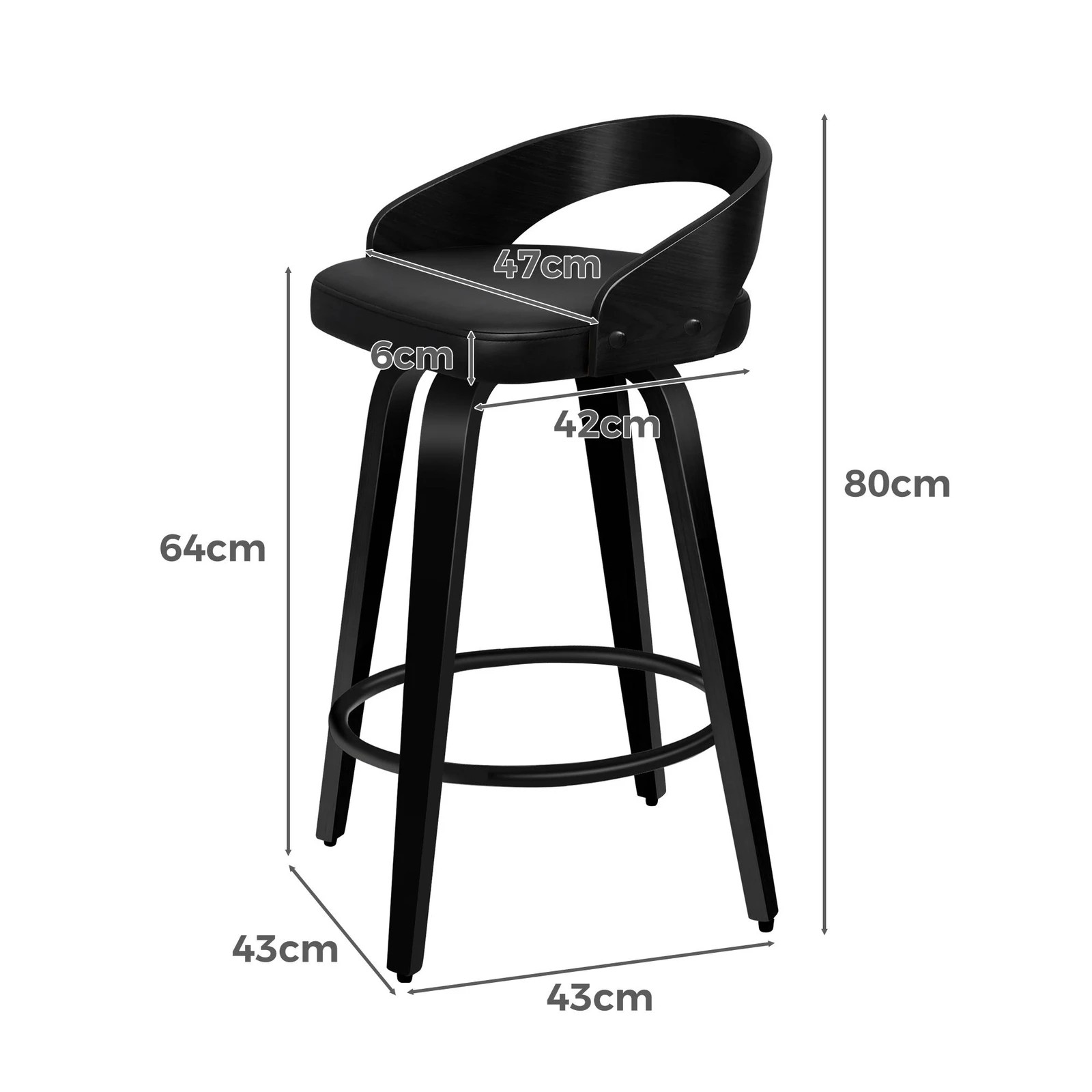 3 Alfordson 4x Swivel Bar Stools Caden Kitchen Wooden Dining Chair - Black, 3 of 9