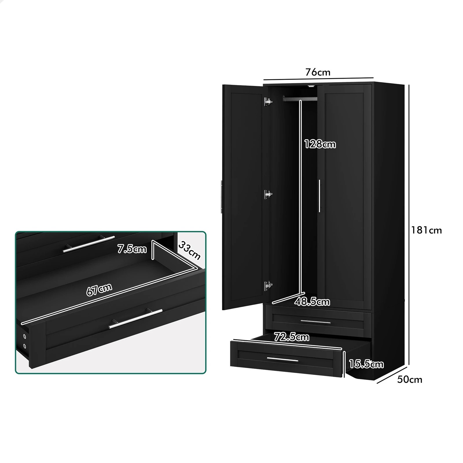 9 Alfordson Wardrobe Clothes Storage Cabinet Organizer Drawer Hanging Rod - Black, 9 of 10