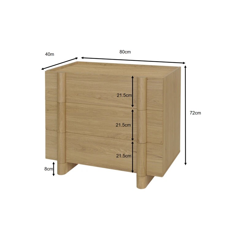6 Piper 3 Drawer Chest - Oak, 6 of 6