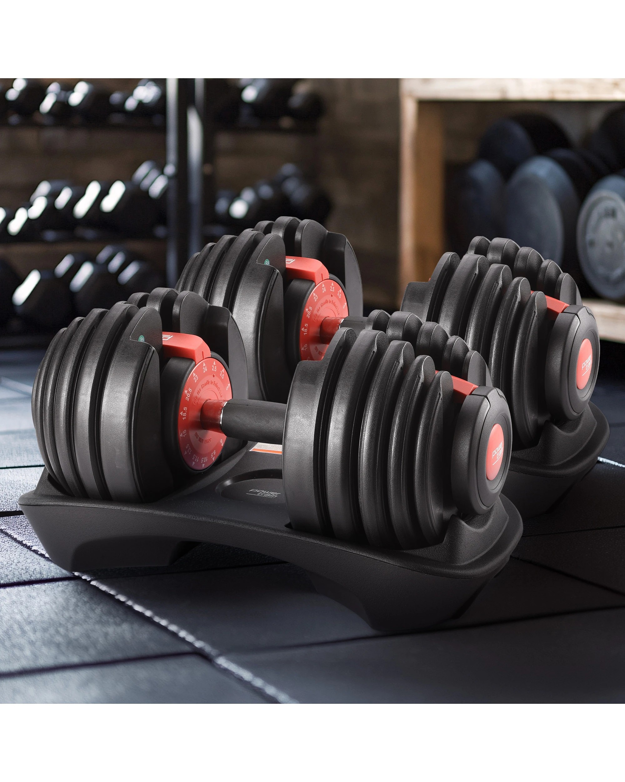 3 Powertrain 48kg Adjustable Dumbbells 15-in-1 Home Gym Weights Red, 3 of 7