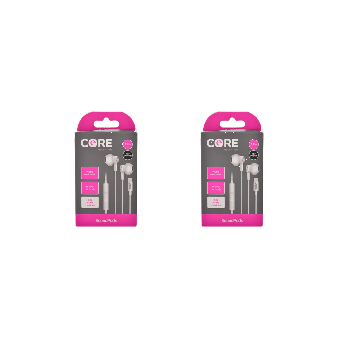 1 Core Essentials 8-Pin SoundPods Earphones 2PK Wired In-Ear With Mic 1.2m Cable
 - white, 1 of 4