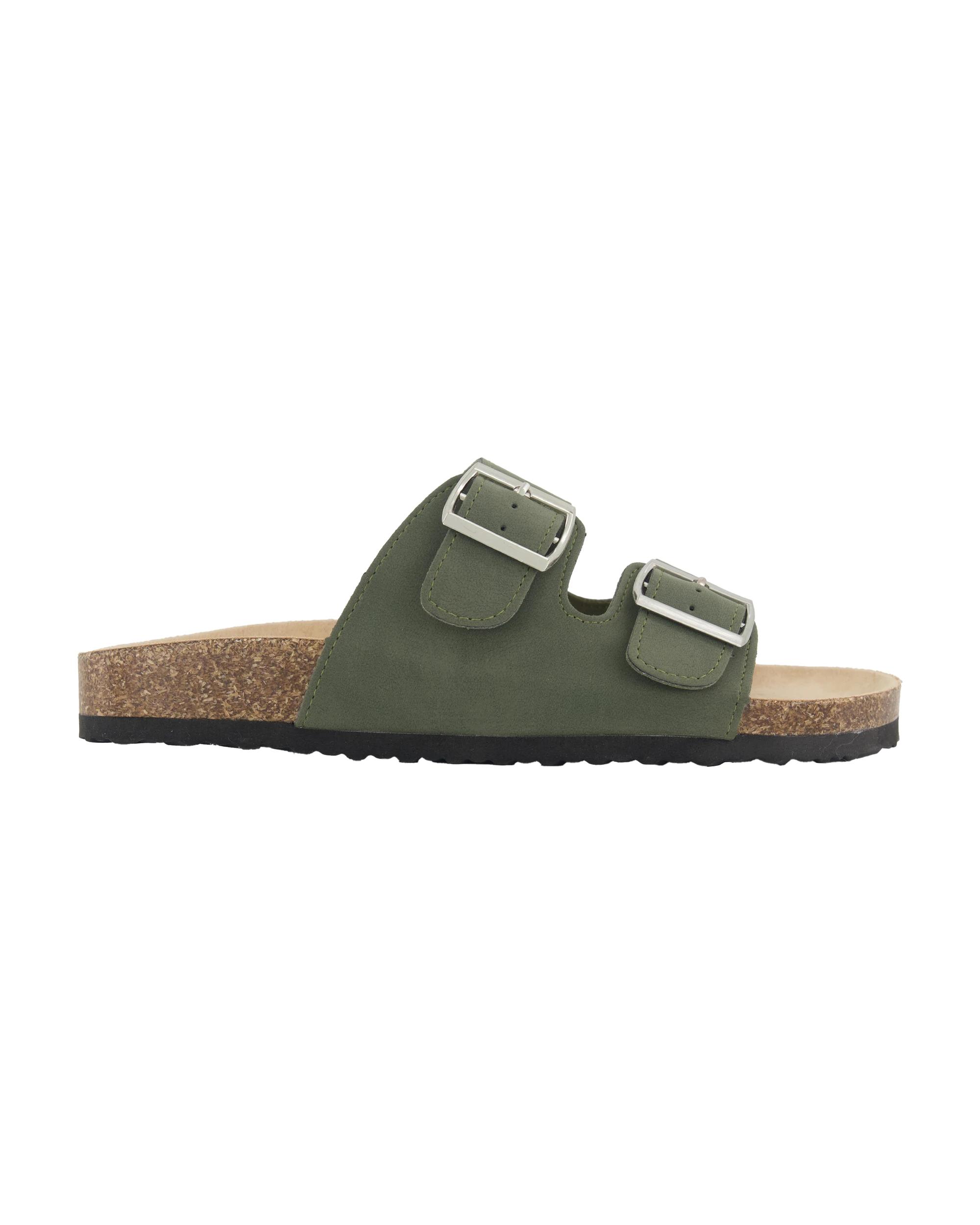 1 Two Band Buckle Footbed Slides BEETLE, 1 of 3