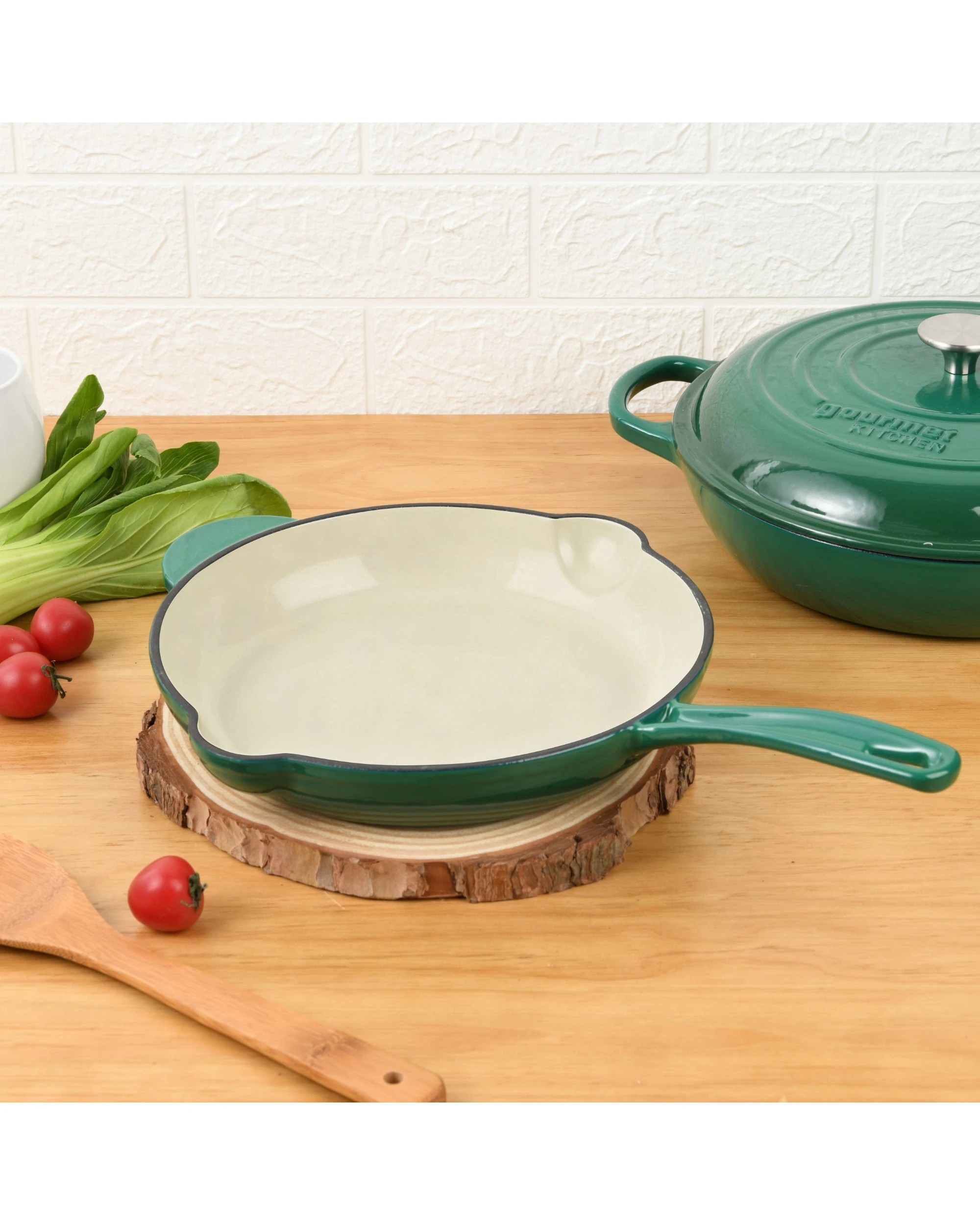 8 Gourmet Kitchen Enamelled Cast Iron Fry Pan 26cm - Eden Green, 8 of 8