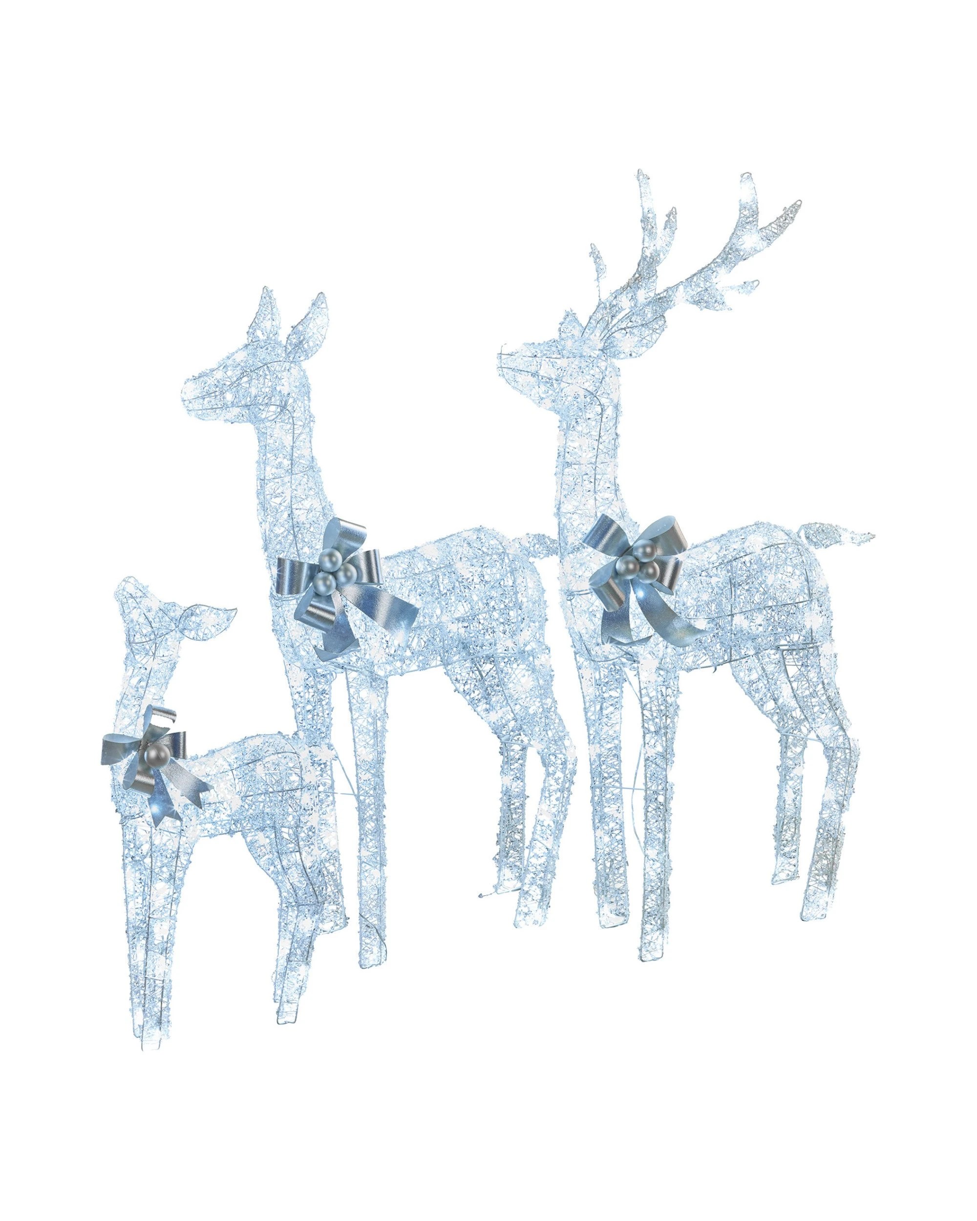 1 Christabelle Christmas Reindeer Display Set 3 Indoor Outdoor Decorations Acrylic Beads Cool White Led Lights Silver, 1 of 9