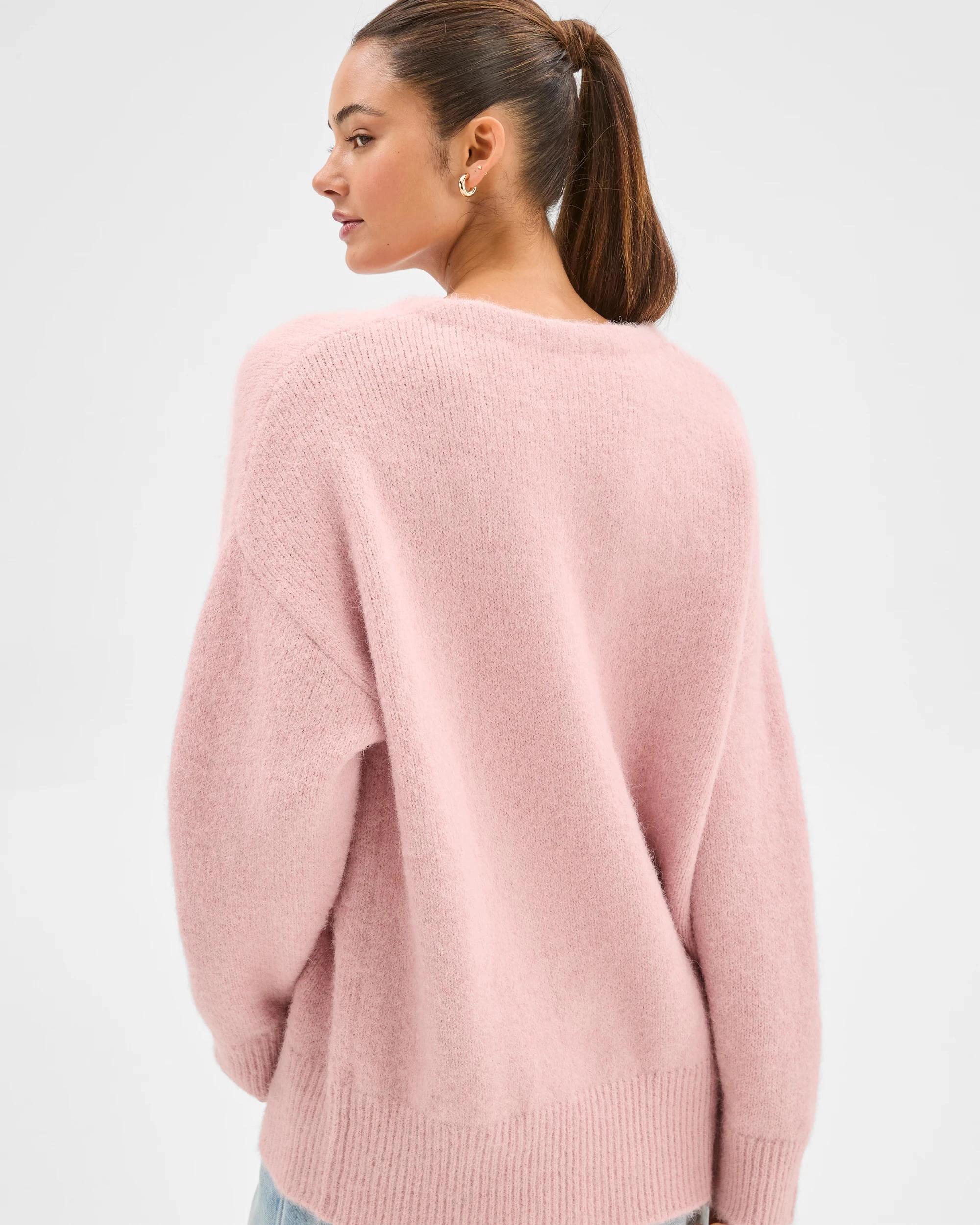 6 Lily Loves V-Neck Fluffy Knit Jumper DAHLIA PINK, 6 of 6