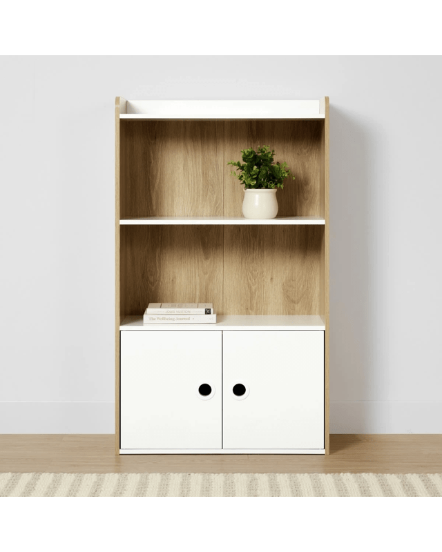 Oak Look and White Shelf with Cupb